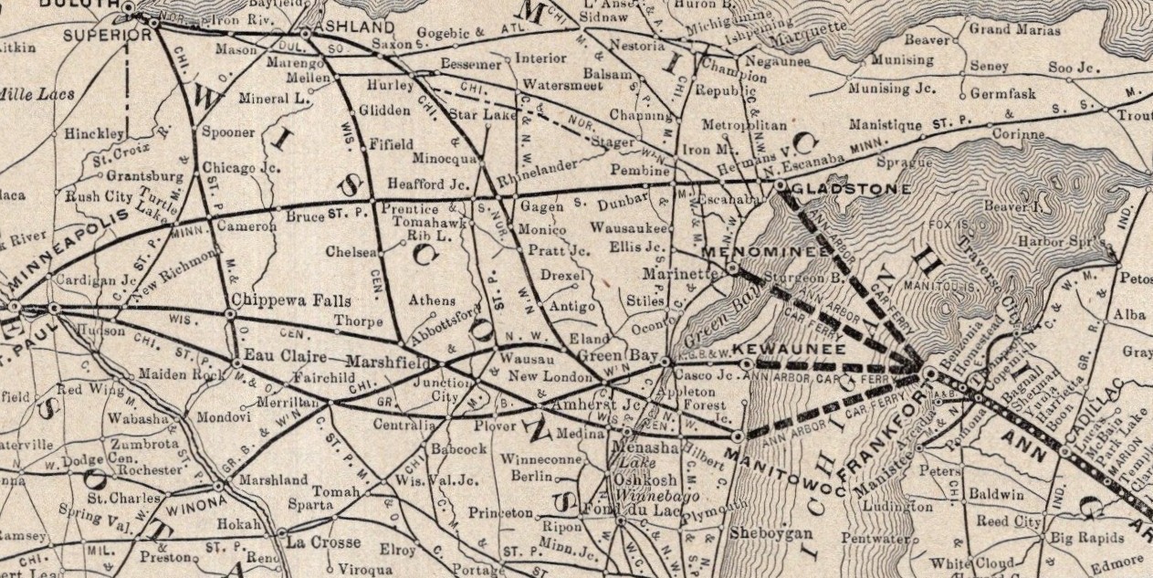 1900 Antique Ann Arbor Railroad Map Vintage Railway Map 2899