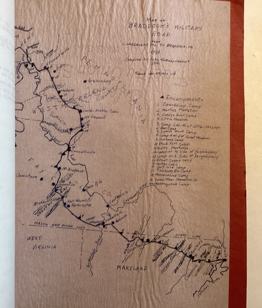 1950 THE BRADDOCK EXPEDITION 10 PAGE STUDY + DETAILED MAP w/TOWNS ENCAMPMENTS +
