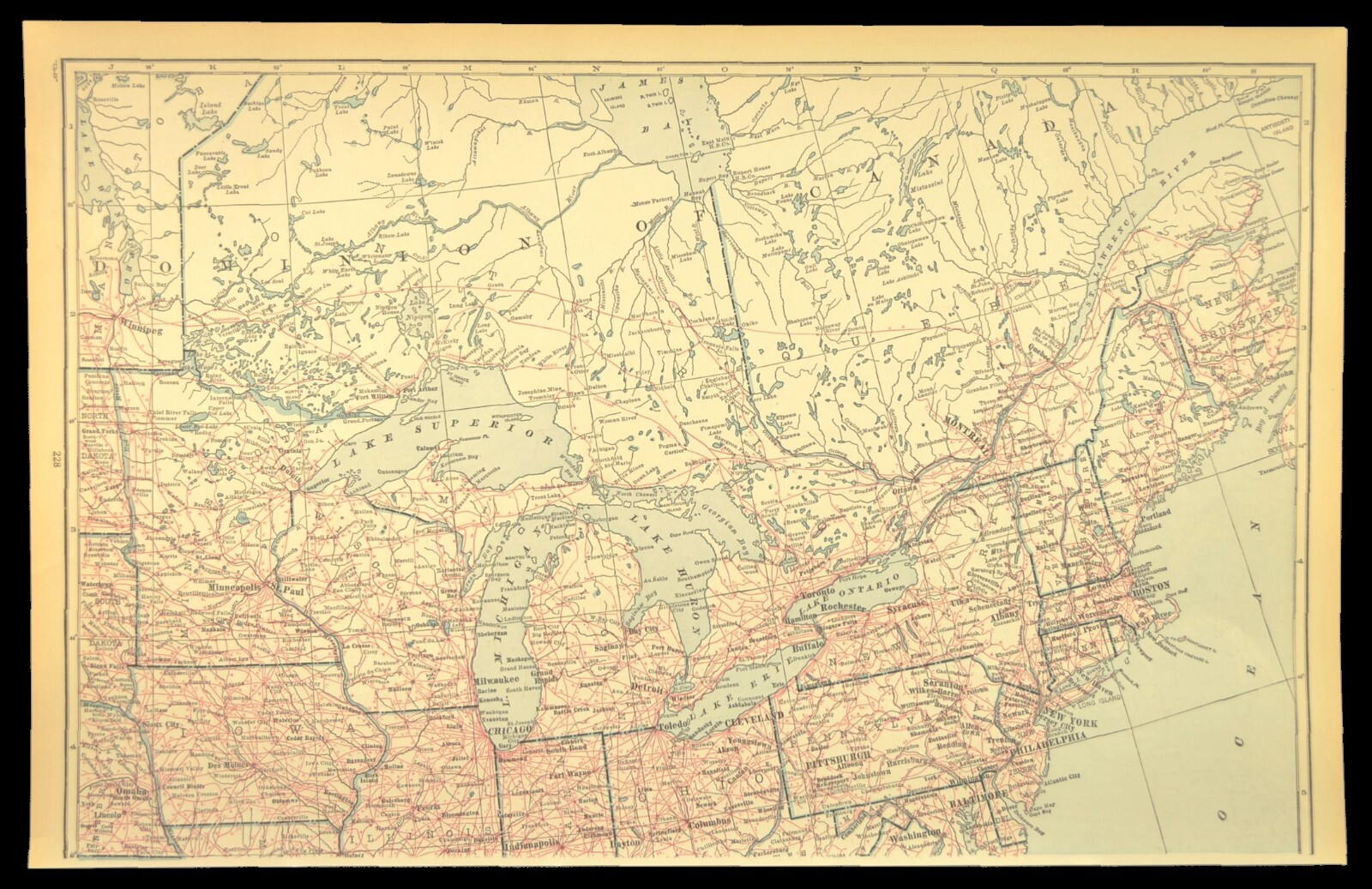 Vintage Eastern UNITED STATES Railroad Map East US Railway Wall Art Antique