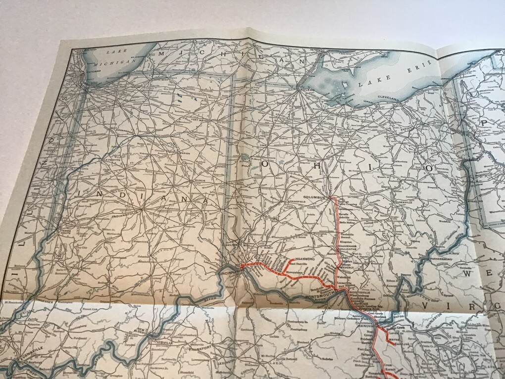 vintage railroad map: 33×22″ NORFOLD & WESTERN Railway dec 31, 1942