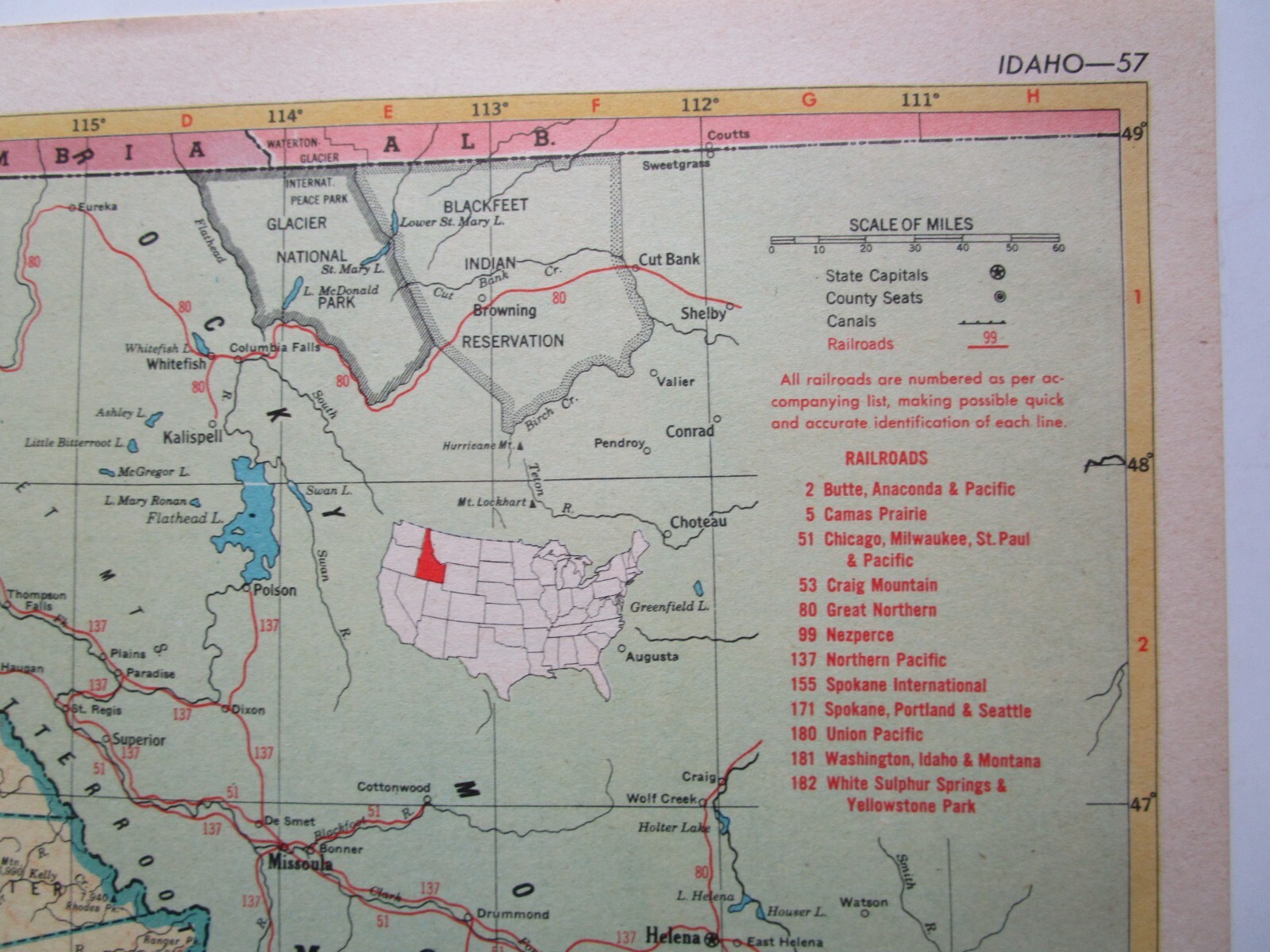 IL ID 1952 ILLINOIS RAILROAD Map. La SALLE & BUREAU CO RR, ERIE, WABASH or IDAHO