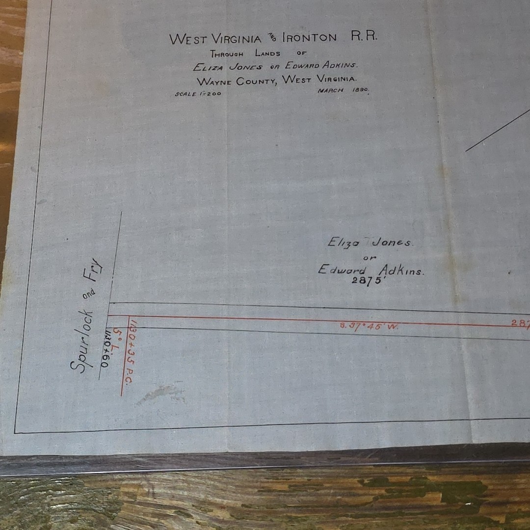 1890 Wayne County, West Virginia and Ironton Rail Road RR Route Plot Plan Map 2