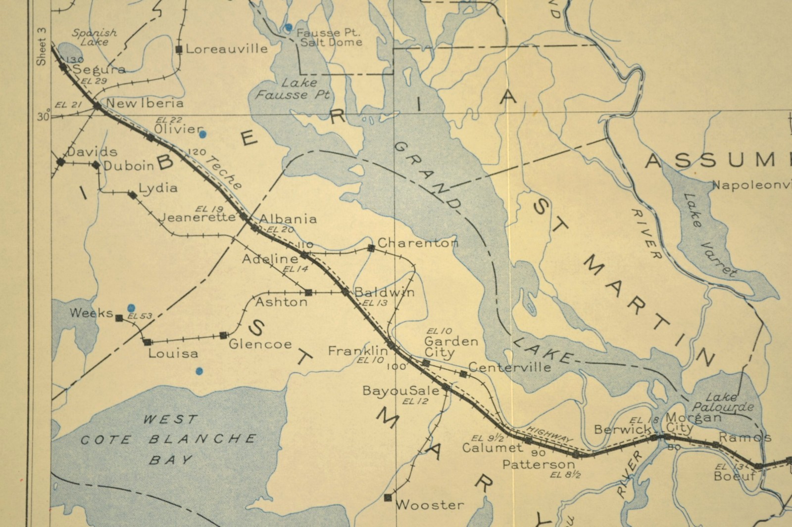 Southern Pacific Railroad Map New Iberia Louisiana Franklin Patterson Jeanerette