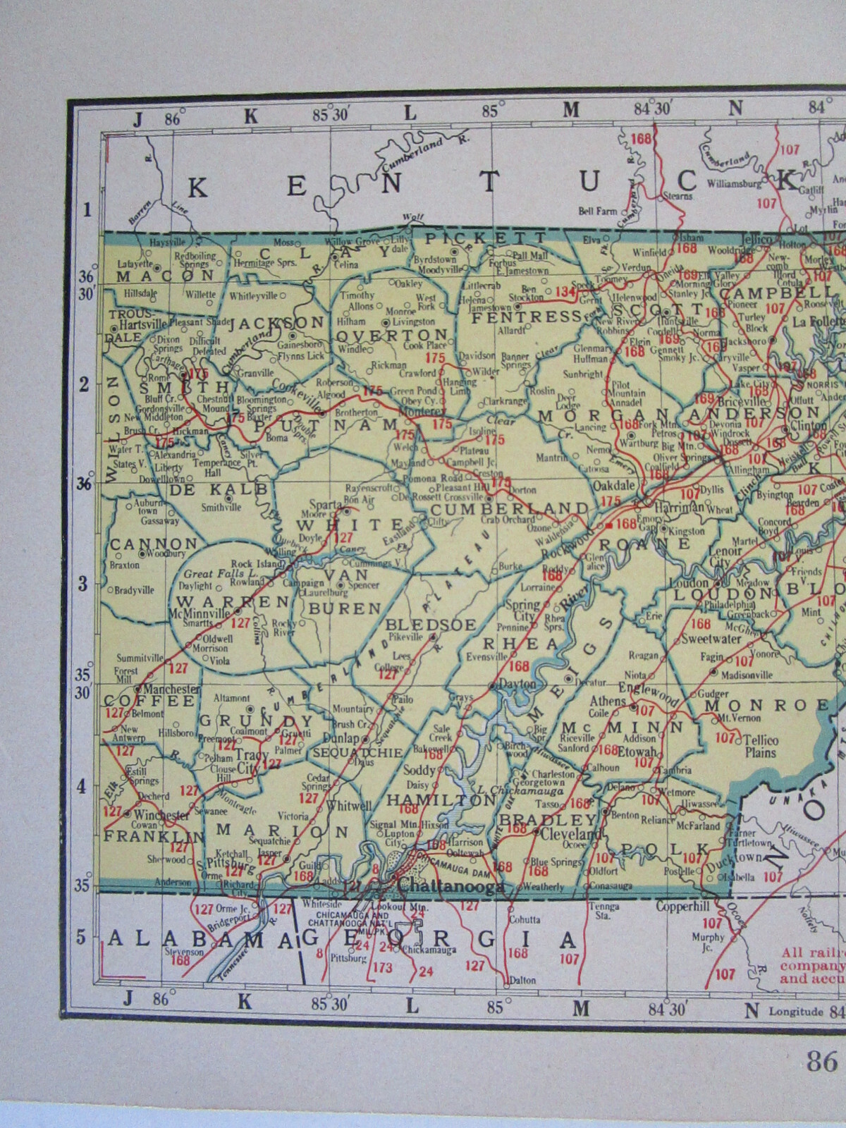 TN SD Vtg 1942 TENNESSEE RAILROAD Map. SMOKY MOUNTAIN RR ~or~ SOUTH DAKOTA