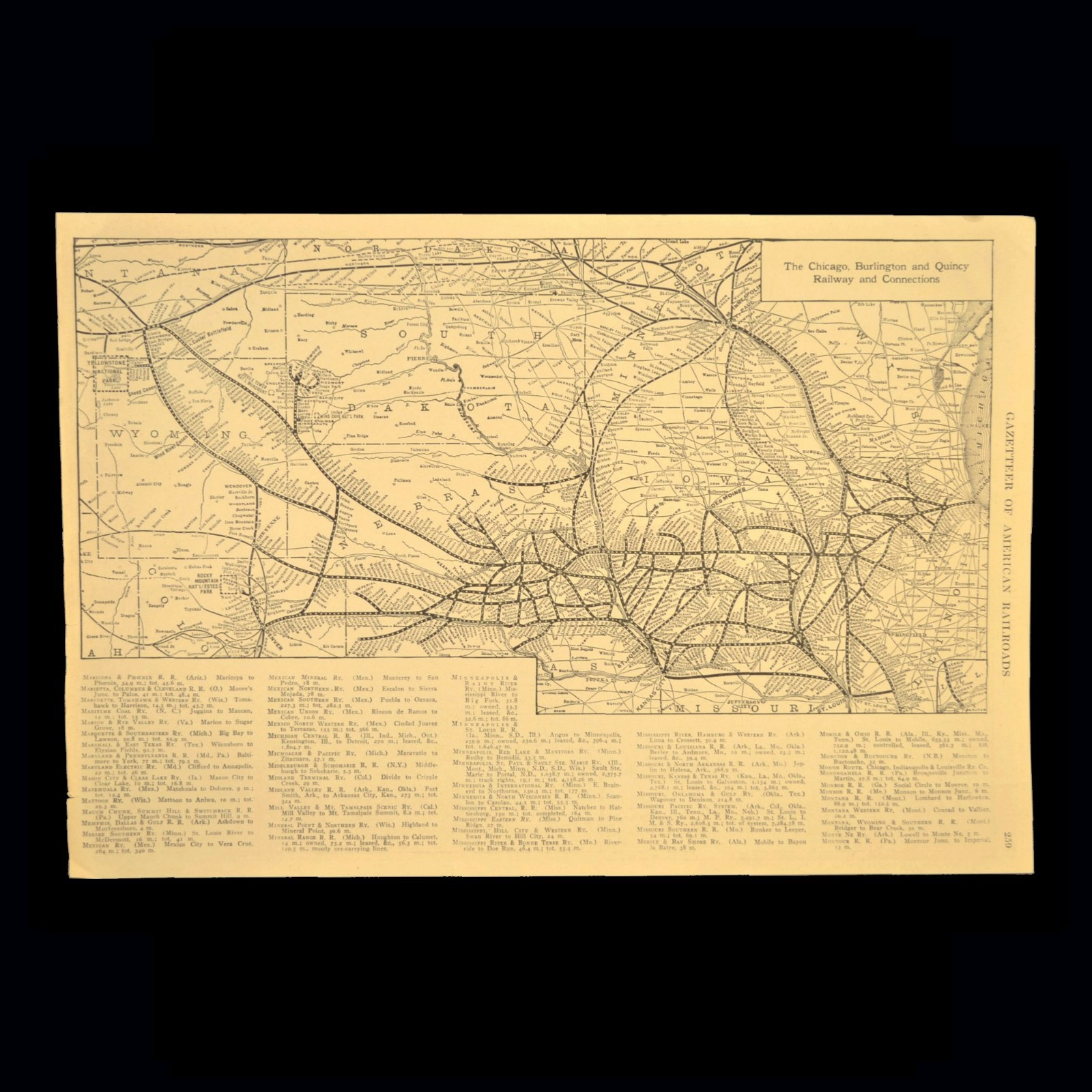 CHICAGO BURLINGTON and QUINCY Railway Map Vintage Railroad CB&Q RR ca 1925