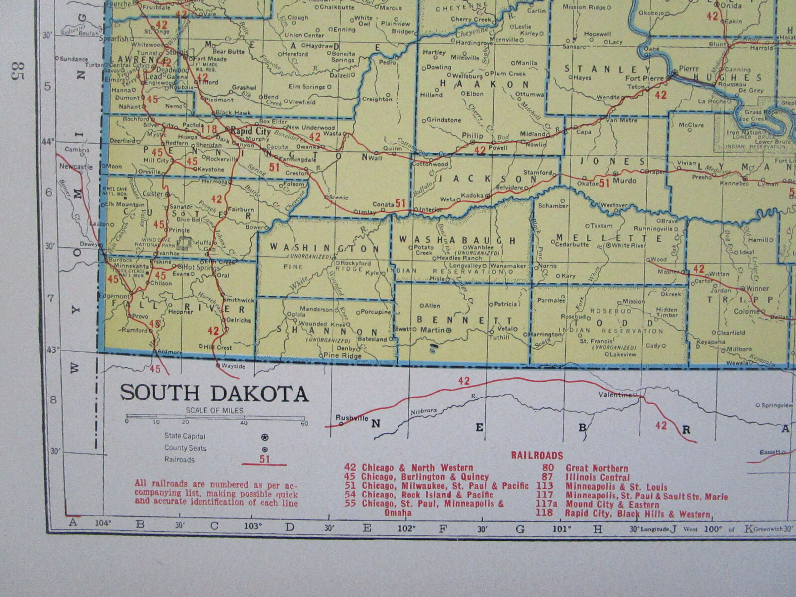 TN SD Vtg 1942 TENNESSEE RAILROAD Map. SMOKY MOUNTAIN RR ~or~ SOUTH DAKOTA