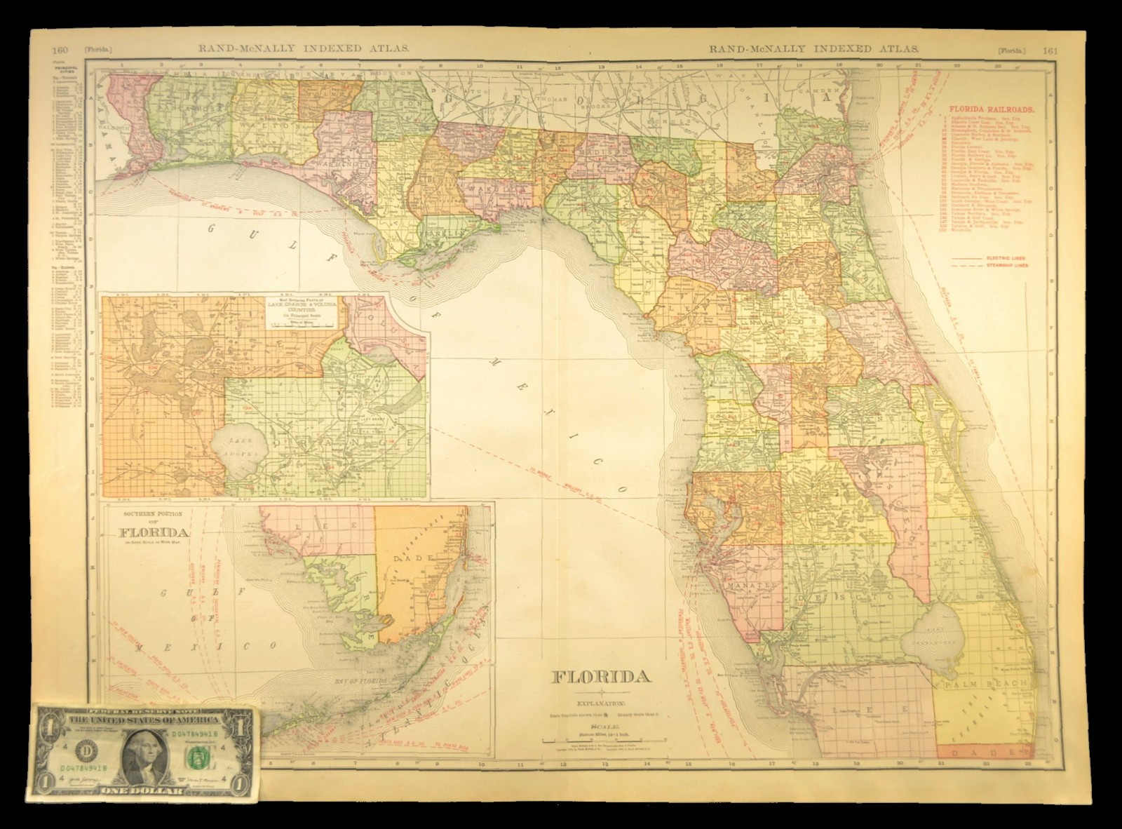 1911 Florida Railroad Map ORIGINAL Atlas Florida East Coast Railway DATED