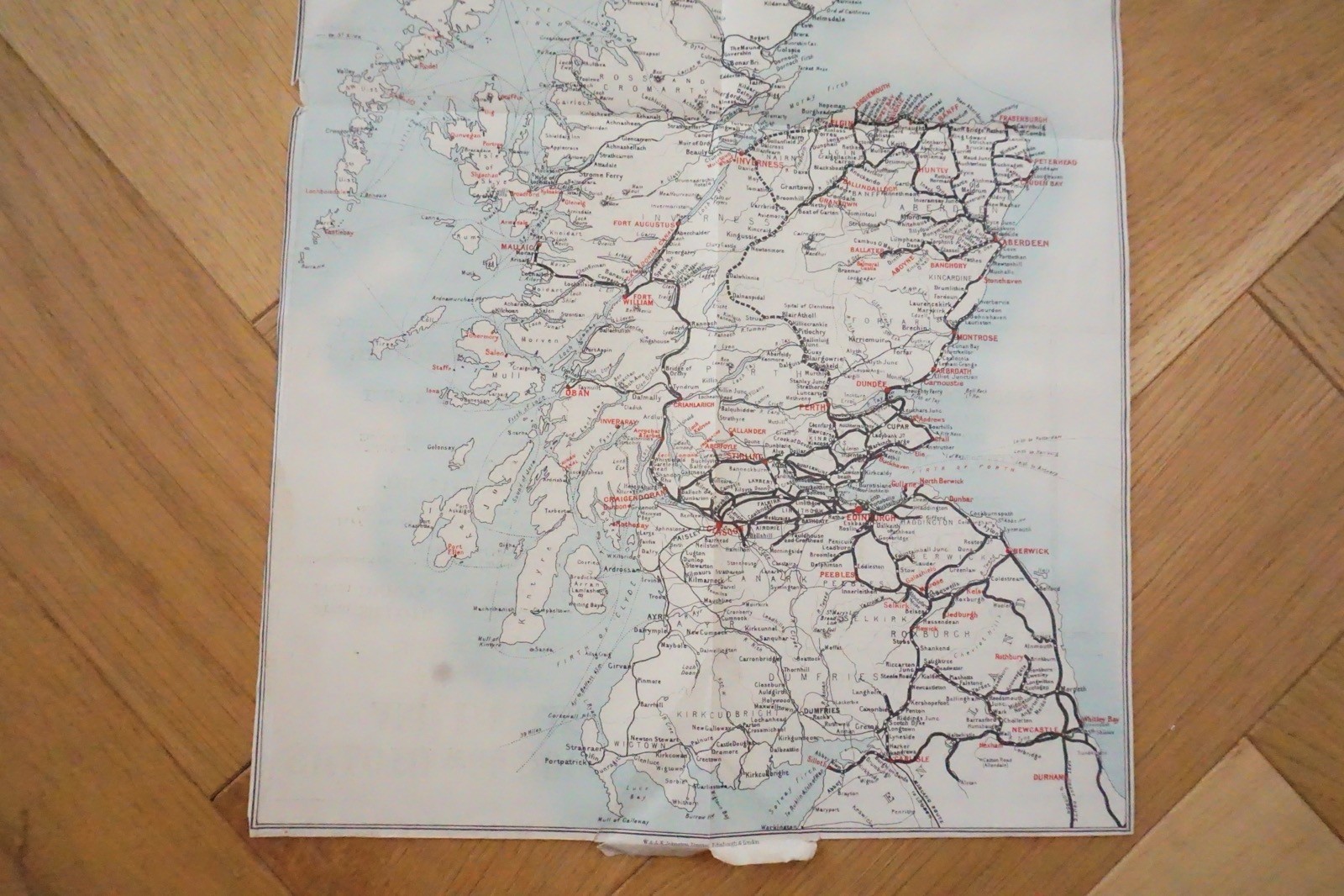 1933 LNER Scotland Connections Railway Map 40cm x 24cm