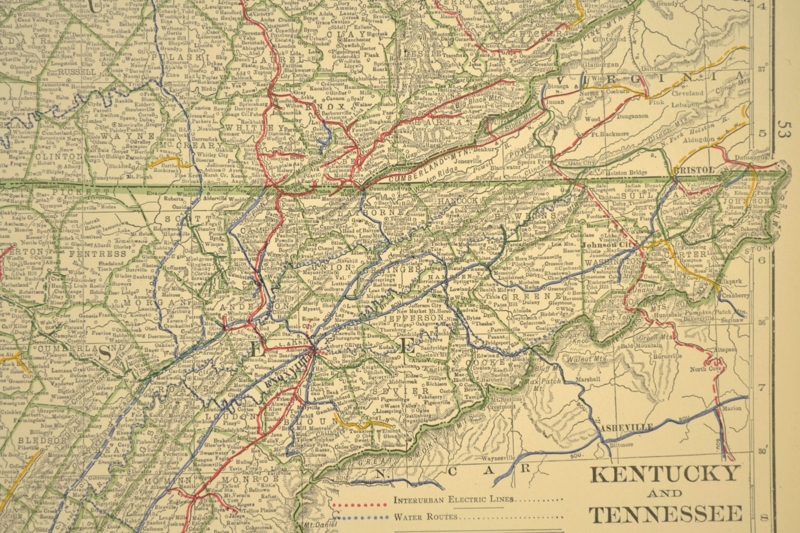 1914 Antique Map of KENTUCKY Railroads Map TENNESSEE ORIGINAL Atlas Map DATED