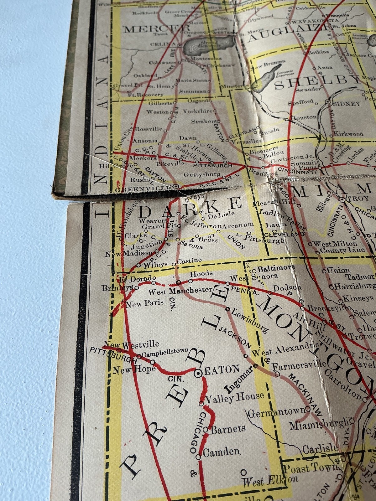1895 Ohio Railroad Train Railway Original Folding Map Wm Kirby State 19th Centur