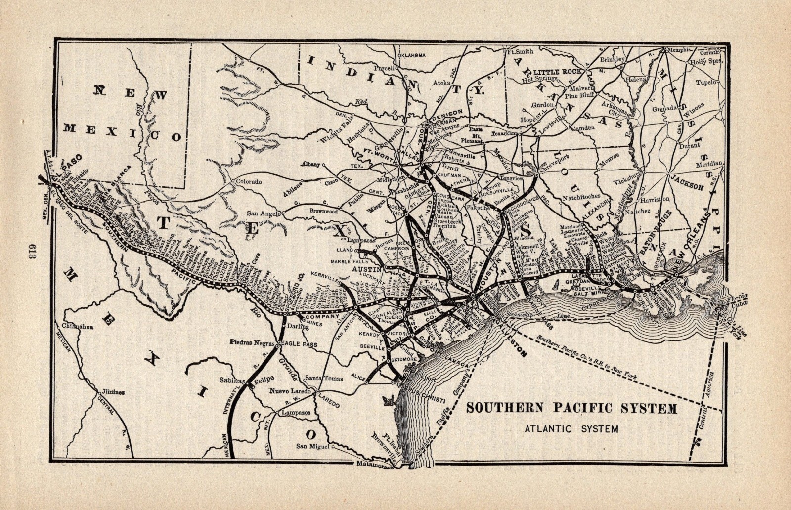 1901 Antique Southern Pacific Railroad Map Atlantic System Railway Map 1567