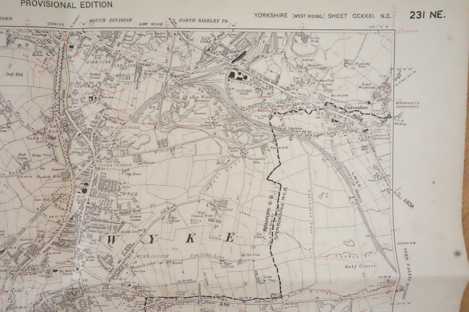 1938 Hipperholme Cleckheaton Yorkshire LNER LMS Railway OS Linen Map Ref 50 *