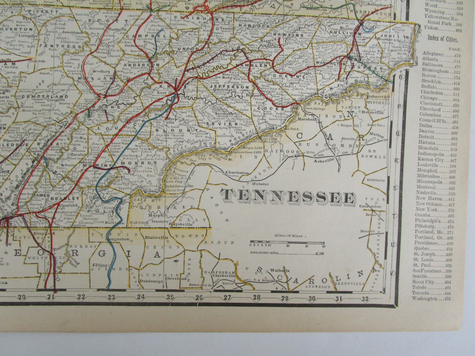 KY TN 1898 FULL STATES KENTUCKY & TENNESSEE Cram RAILROAD Map. JELLICO BIRD EYE