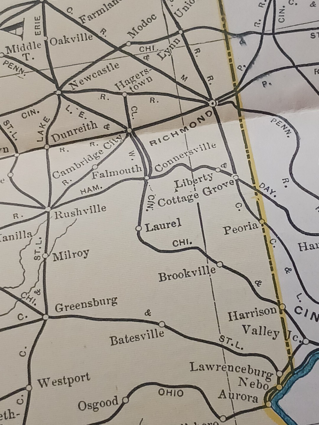 1905 Dated Train Route Map of INDIANA all Railroad Lines 11″x9″ FREE SHIPPING