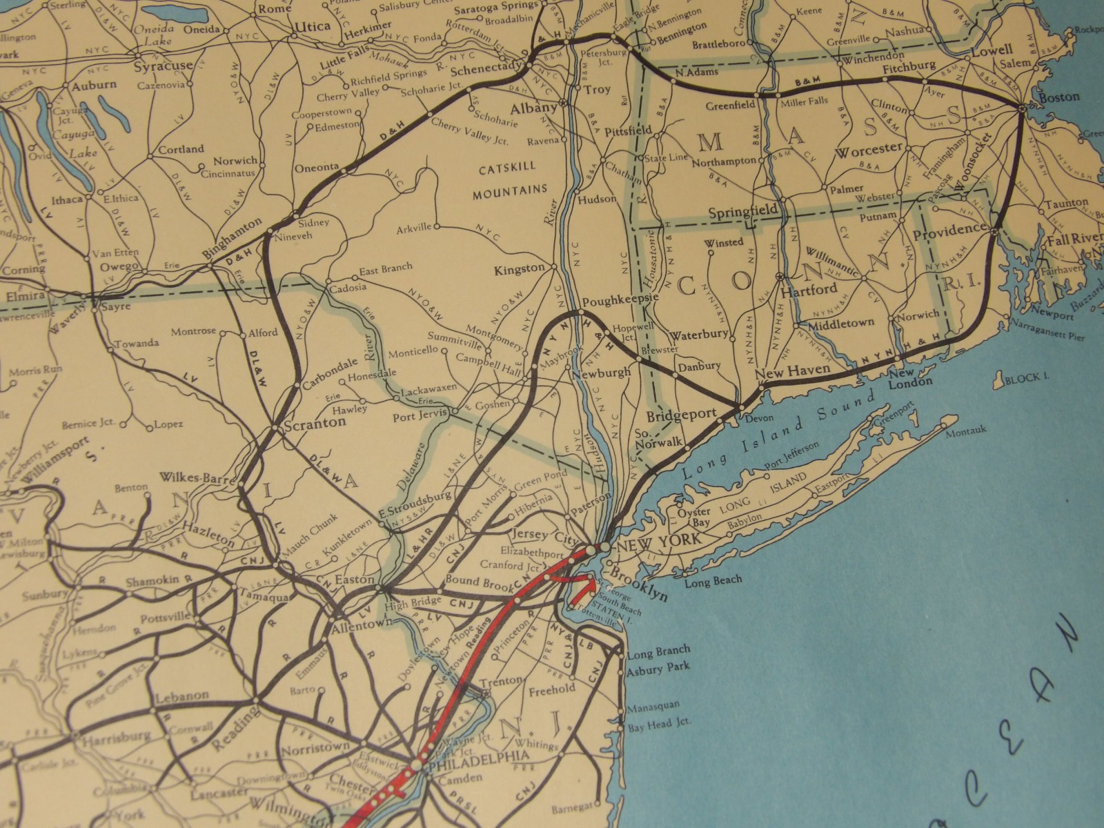 1950s B&O/BALTIMORE & OHIO RR GEOGRAPHICALLY CORRECT MAP/POSTER NORTHEASTERN USA