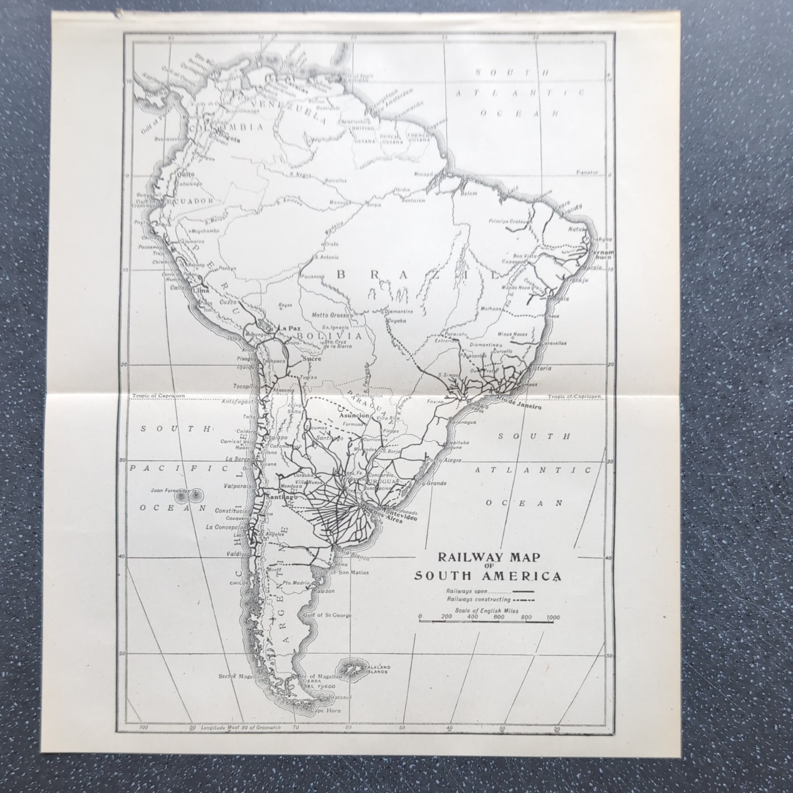 Original 1923 Railway Map of South America