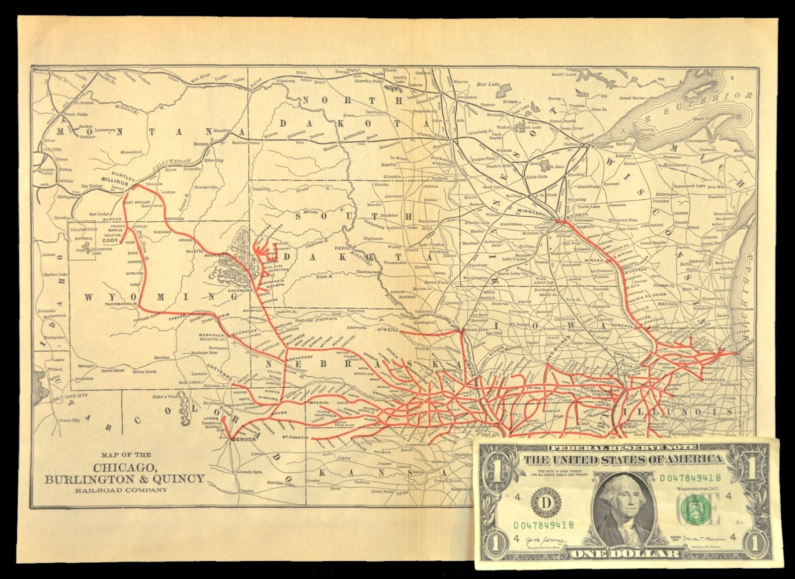 Chicago Burlington Quincy Railroad Map CBQ RR Burlington Route Vintage