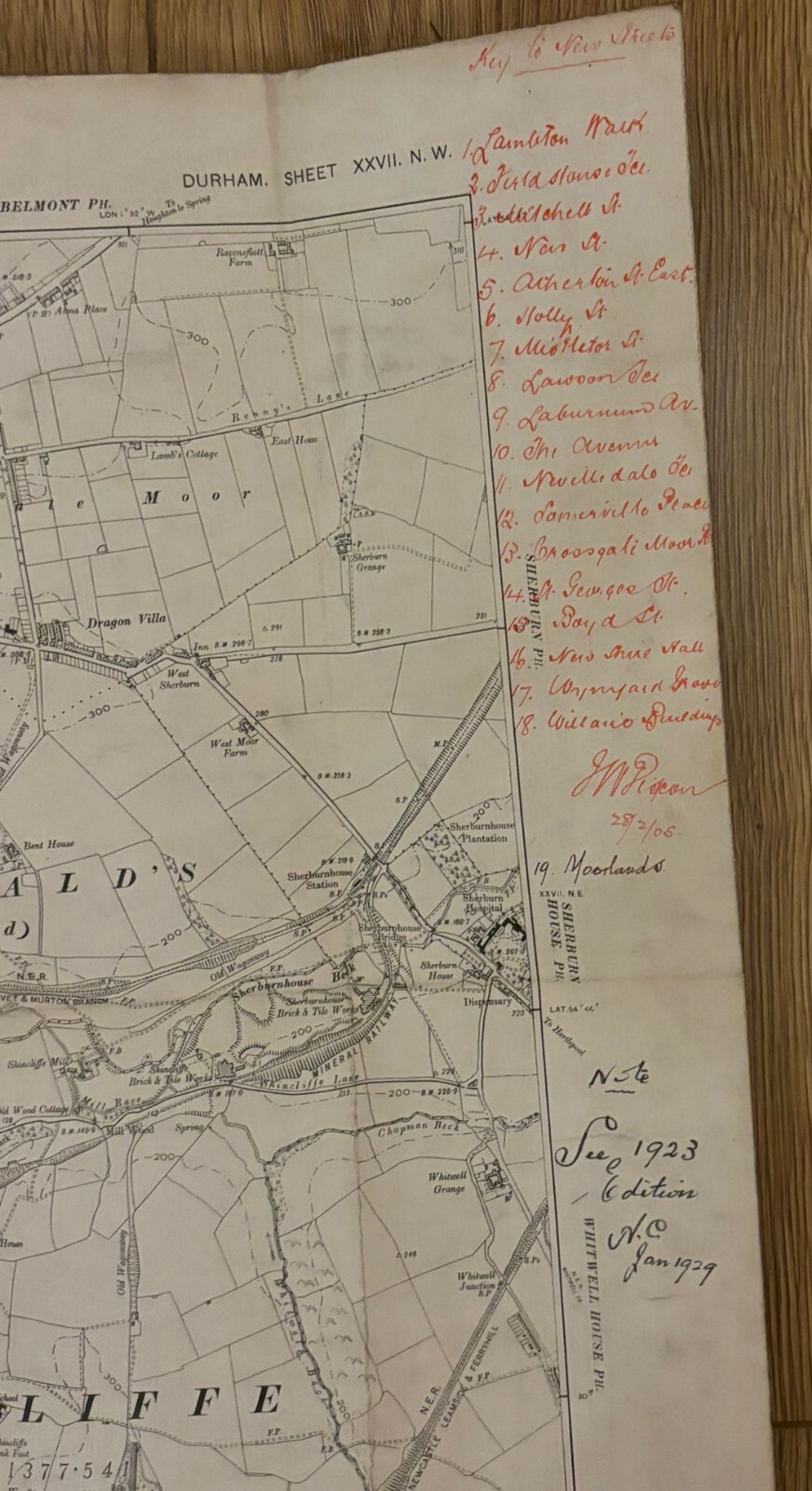 NER Durham Map 1898 Railway Parcels delivered Handwritten Nevilles Cross 1905