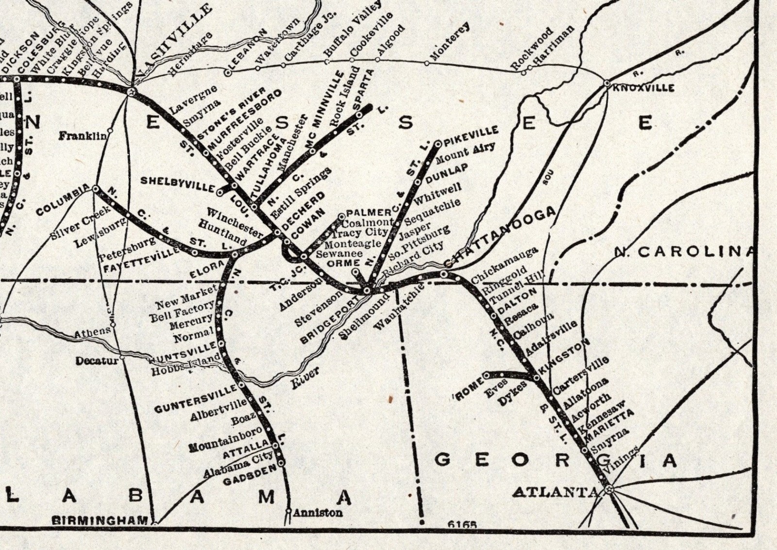 1942 Antique Nashville Chattanooga & St Louis Railway Map Vintage Railroad 1375