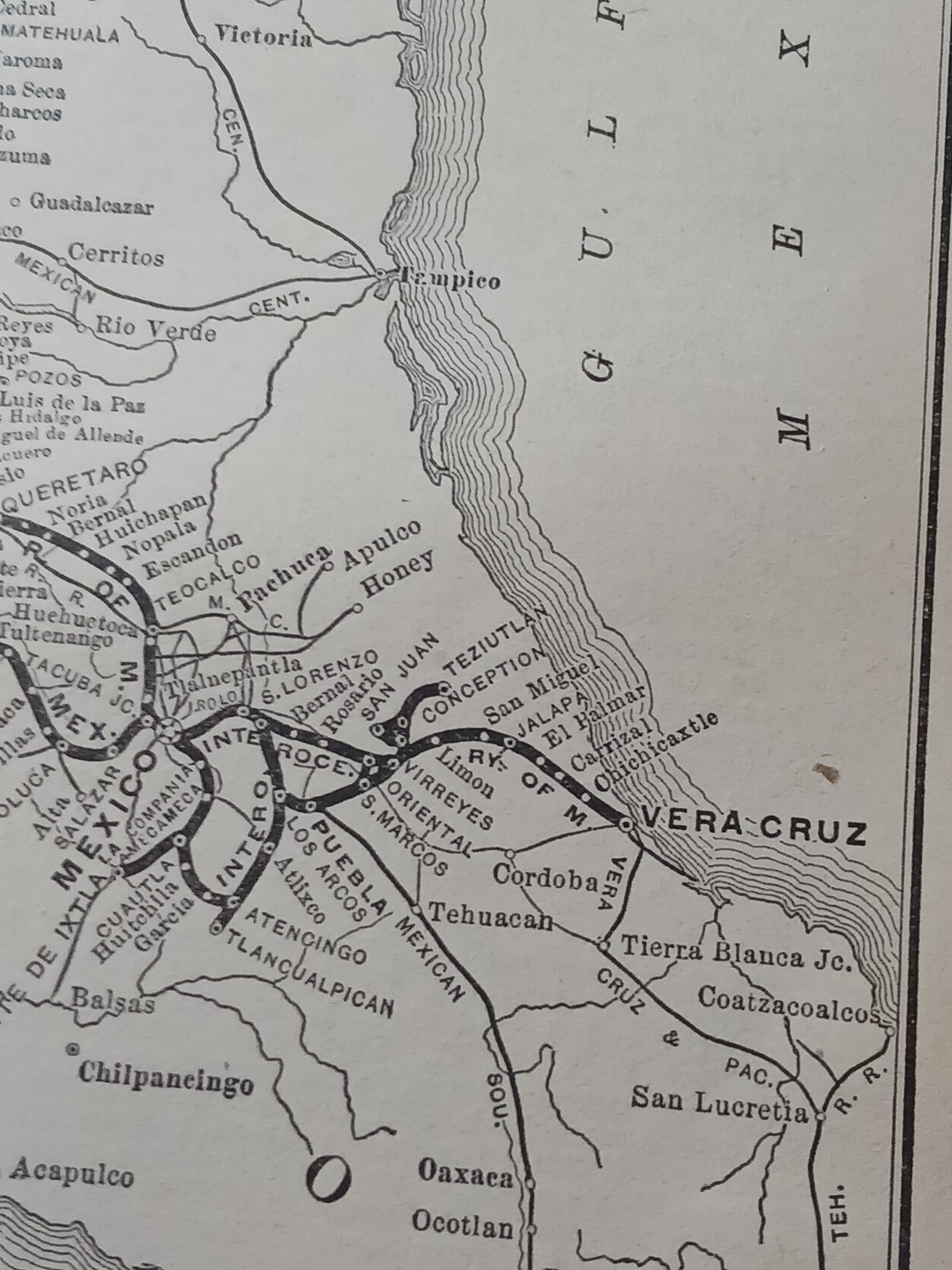 1905 Train Route Map NATIONAL RAILROAD OF MEXICO Mexican International Railway