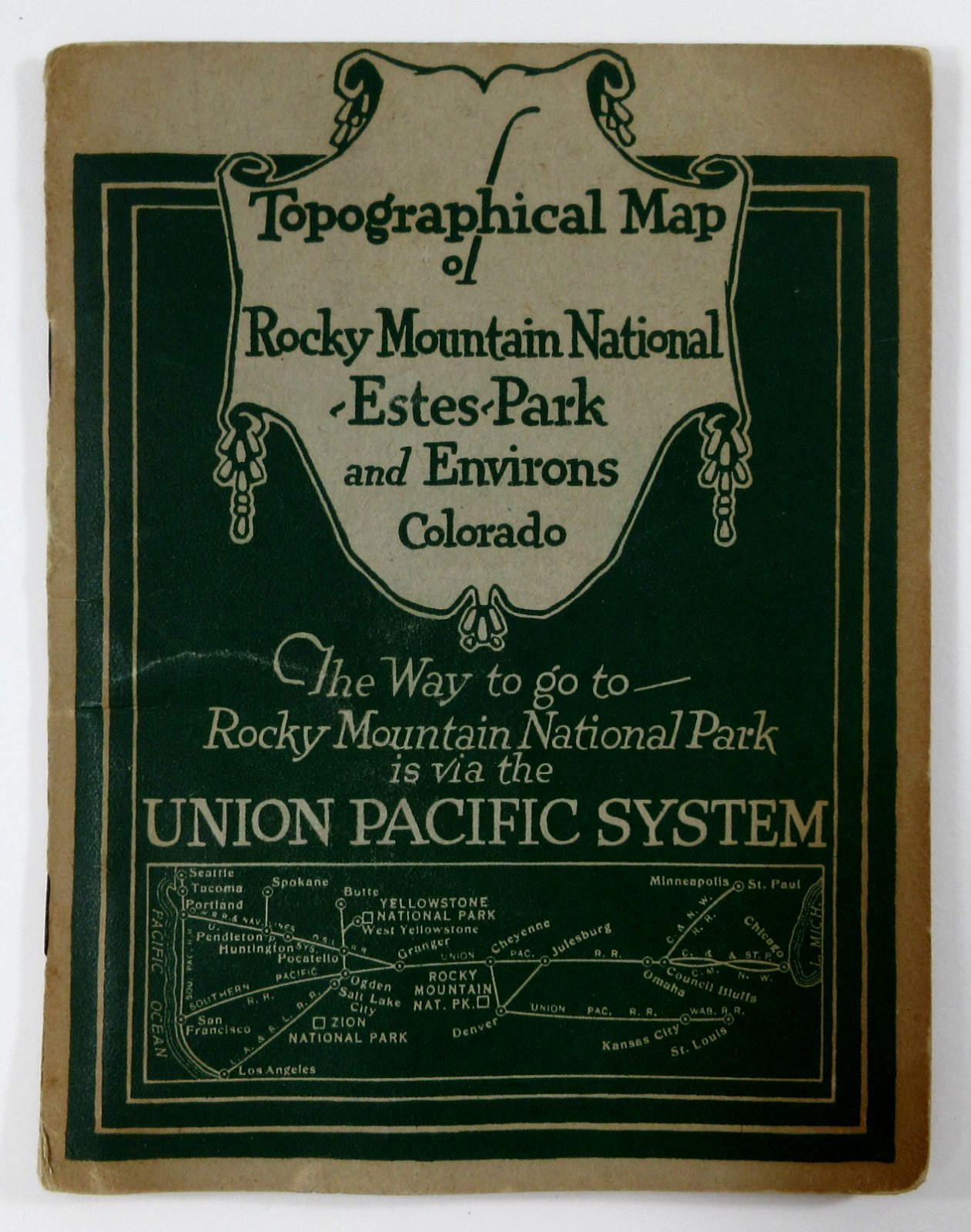 Union Pacific Railroad Topographical Map Colorado Rocky Mountain Estes Park 1921