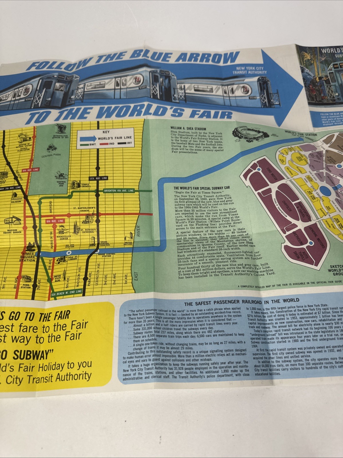 1964 NY Worlds Fair Subway Map New York City Transit Authority Vintage Original
