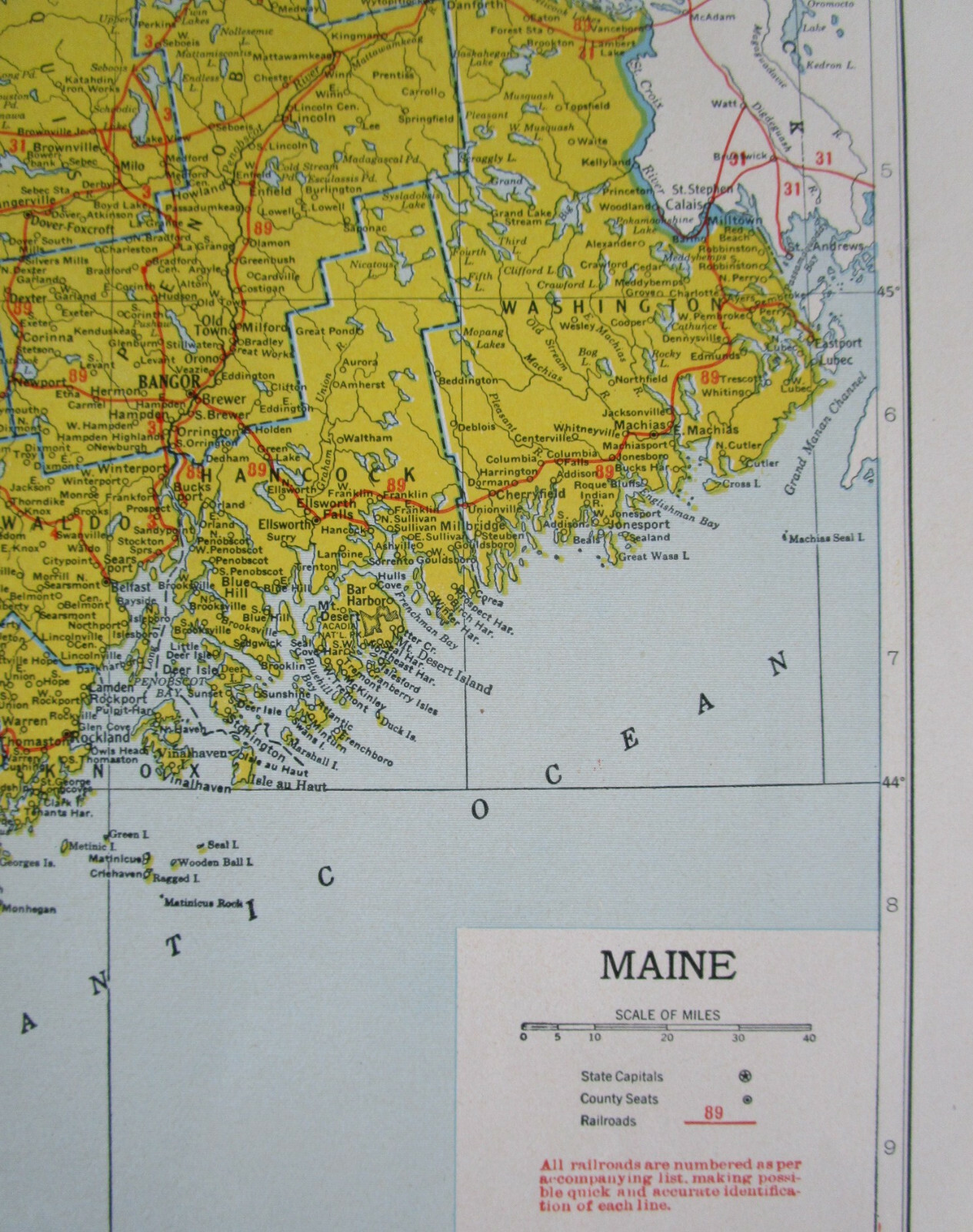 LA ME 1942 LOUISIANA RAILROAD Map OUACHITA & N’WSTRN RR ~or~ MAINE. MONSON RR