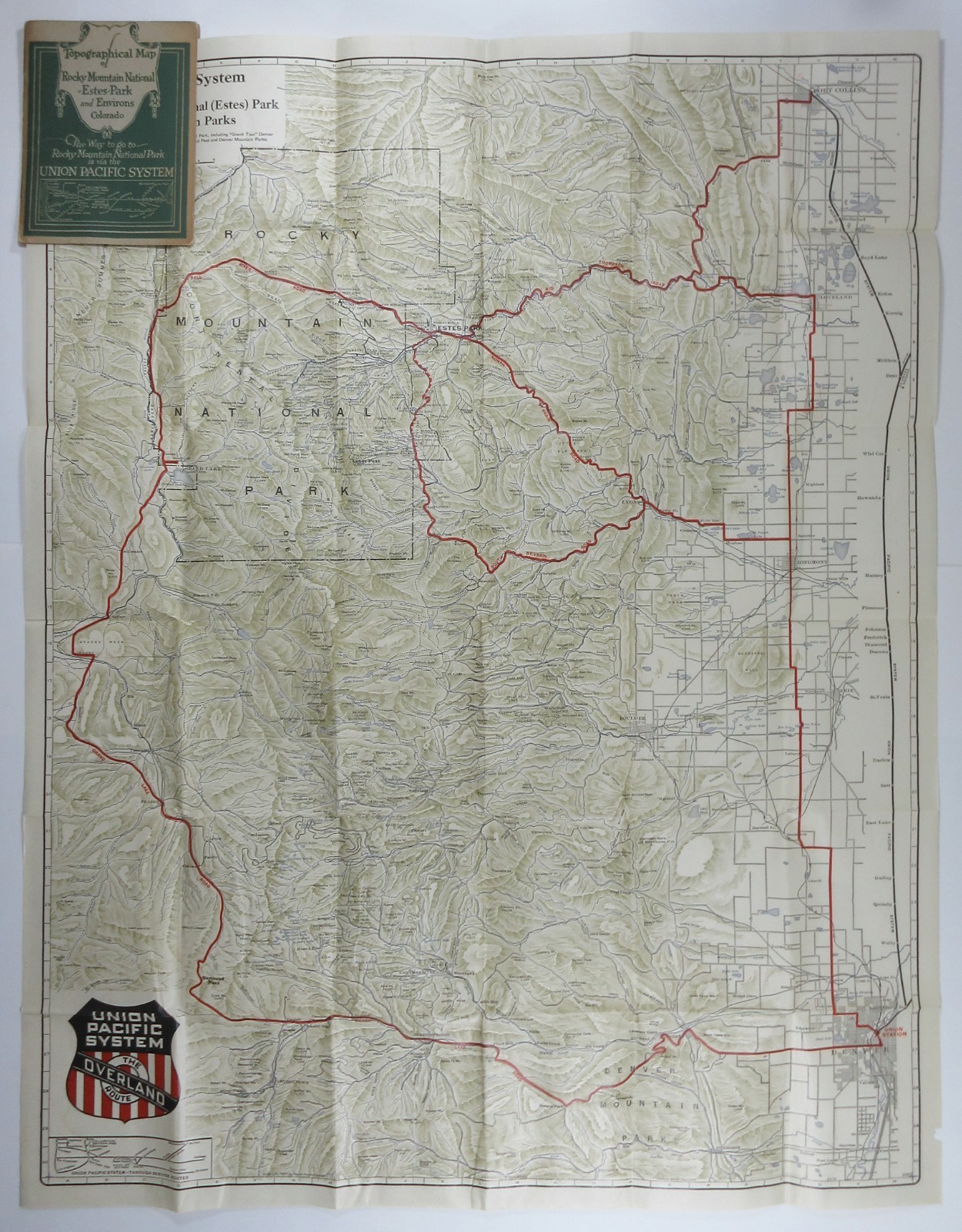 Union Pacific Railroad Topographical Map Colorado Rocky Mountain Estes Park 1921