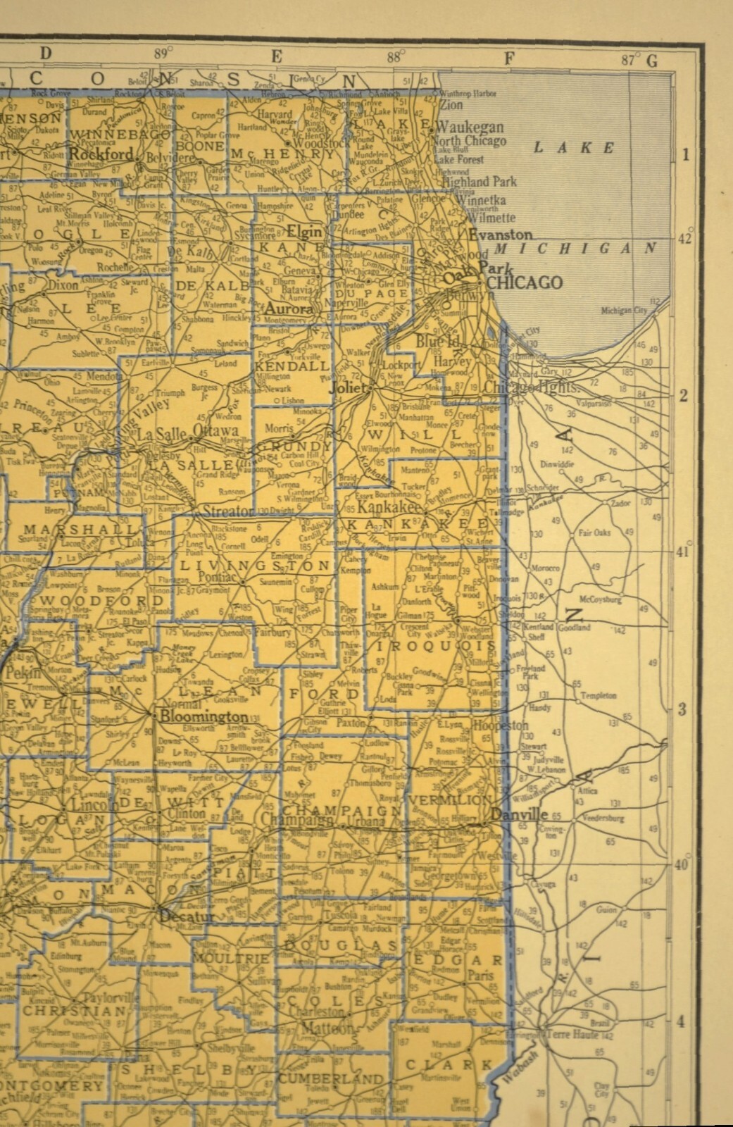 ca1939 ILLINOIS Railroad Map Depot Towns CBQ RR Historic Original Atlas Map