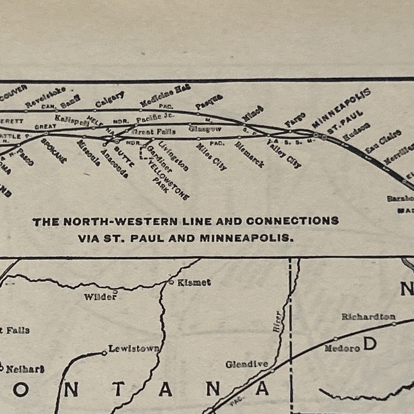 Antique 1908 Map Of The Chicago And Northwestern Railroad System 11×15 Inches