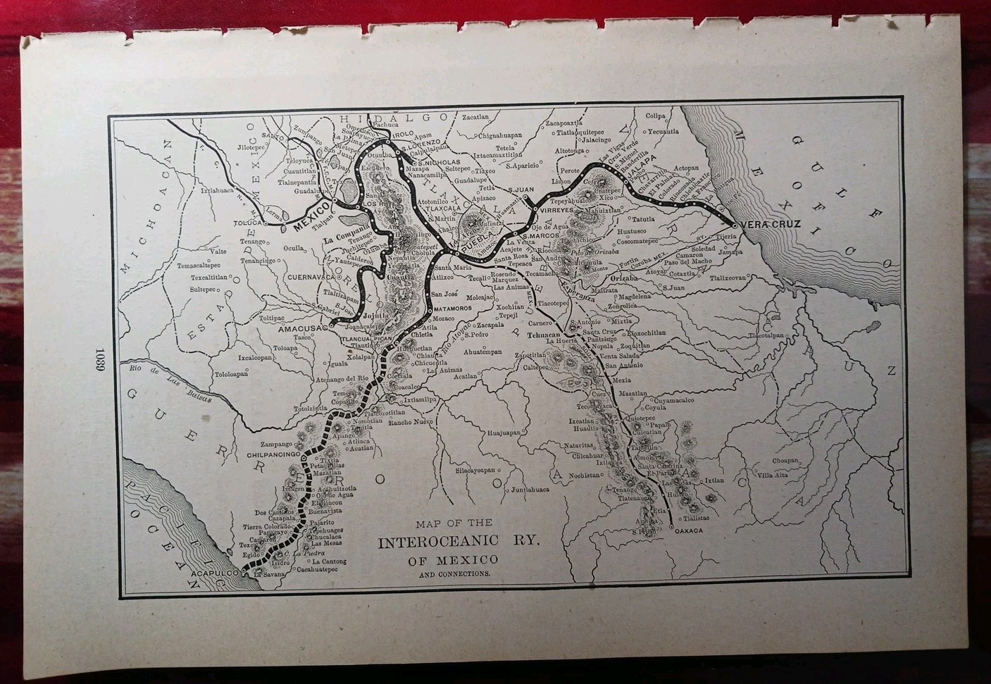 ~1896 Antique Railroad Map INTEROCEANIC RAILWAY OF MEXICO Irolo Jalapa Atila