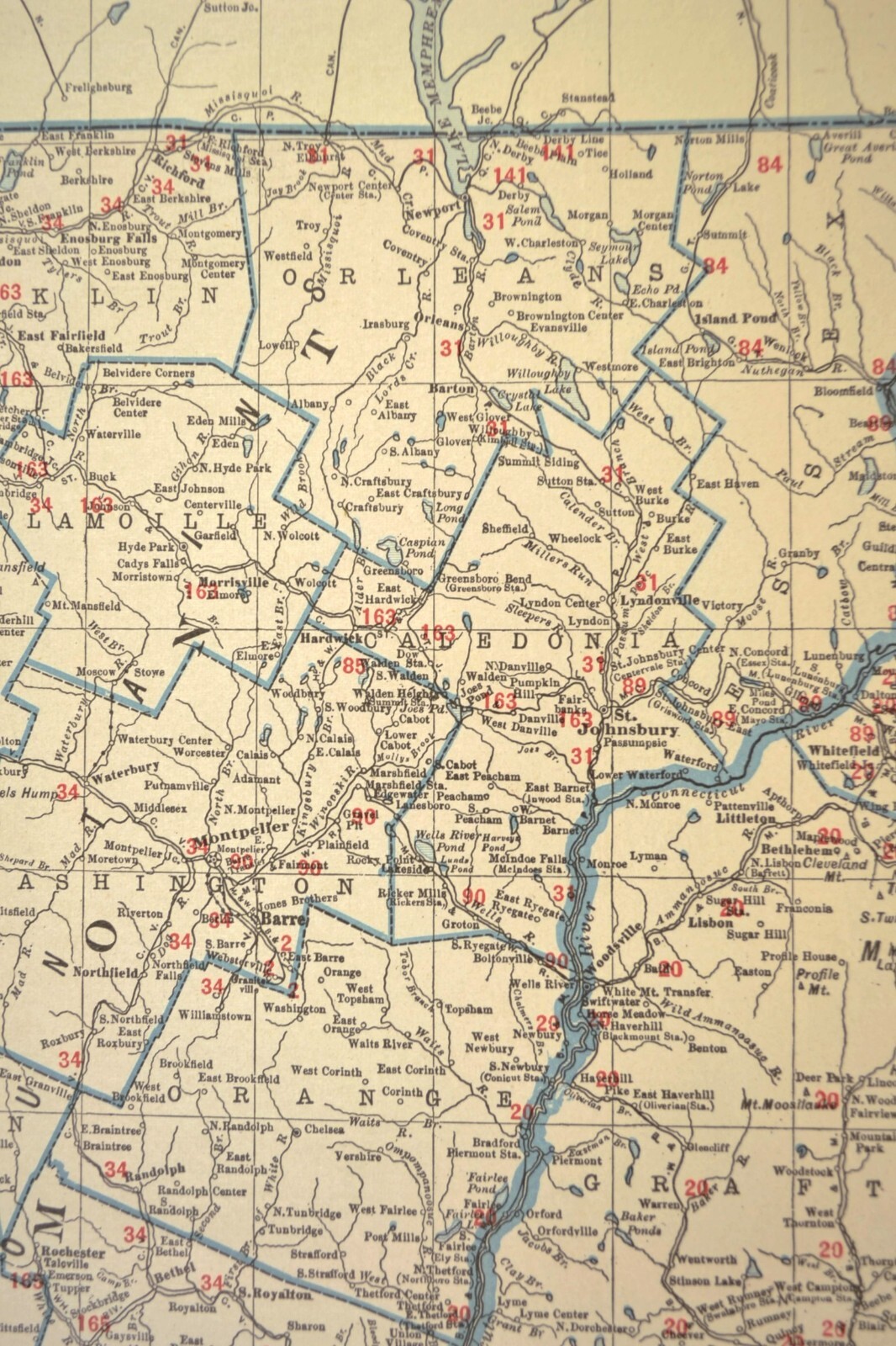 Vintage NEW HAMPSHIRE Railroad Map Vermont Boston & Maine LARGE Original Antique