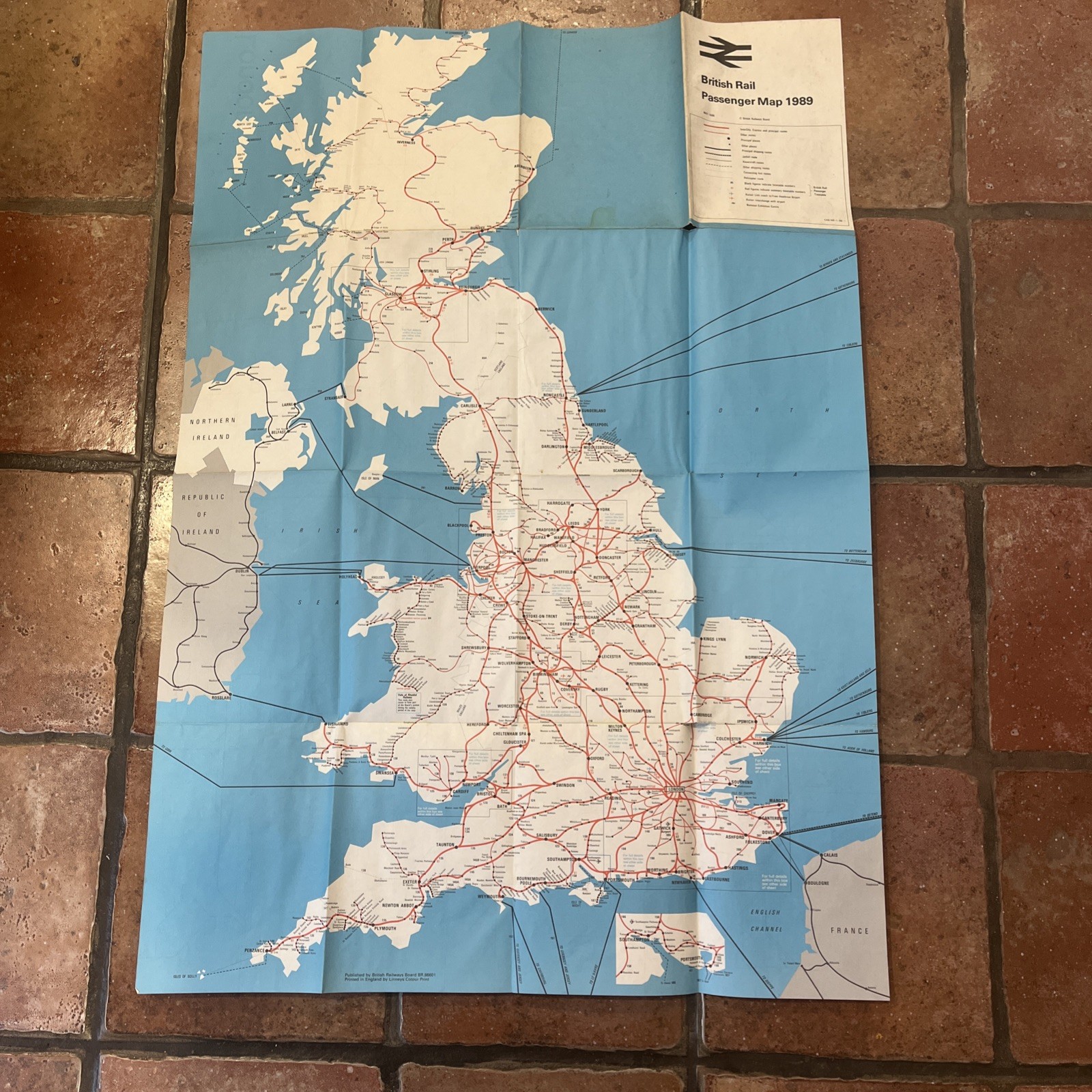 British Rail Passenger Map 1989 London, Midlands, Wales, Scotland Detailed Maps