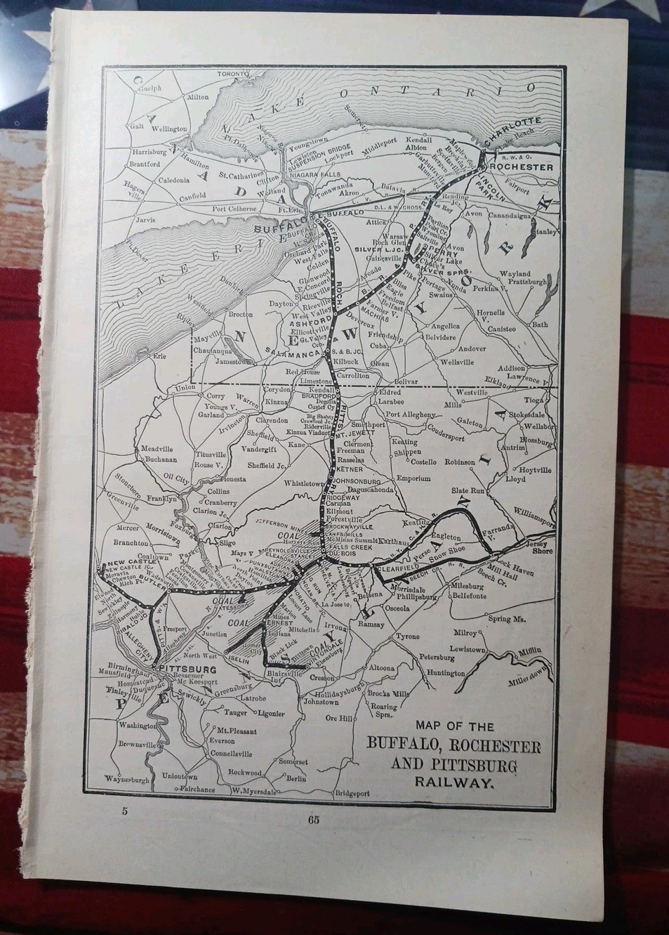 1905 Train Route Map BUFFALO ROCHESTER & PITTSBURGH RAILWAY coal Fields Railroad