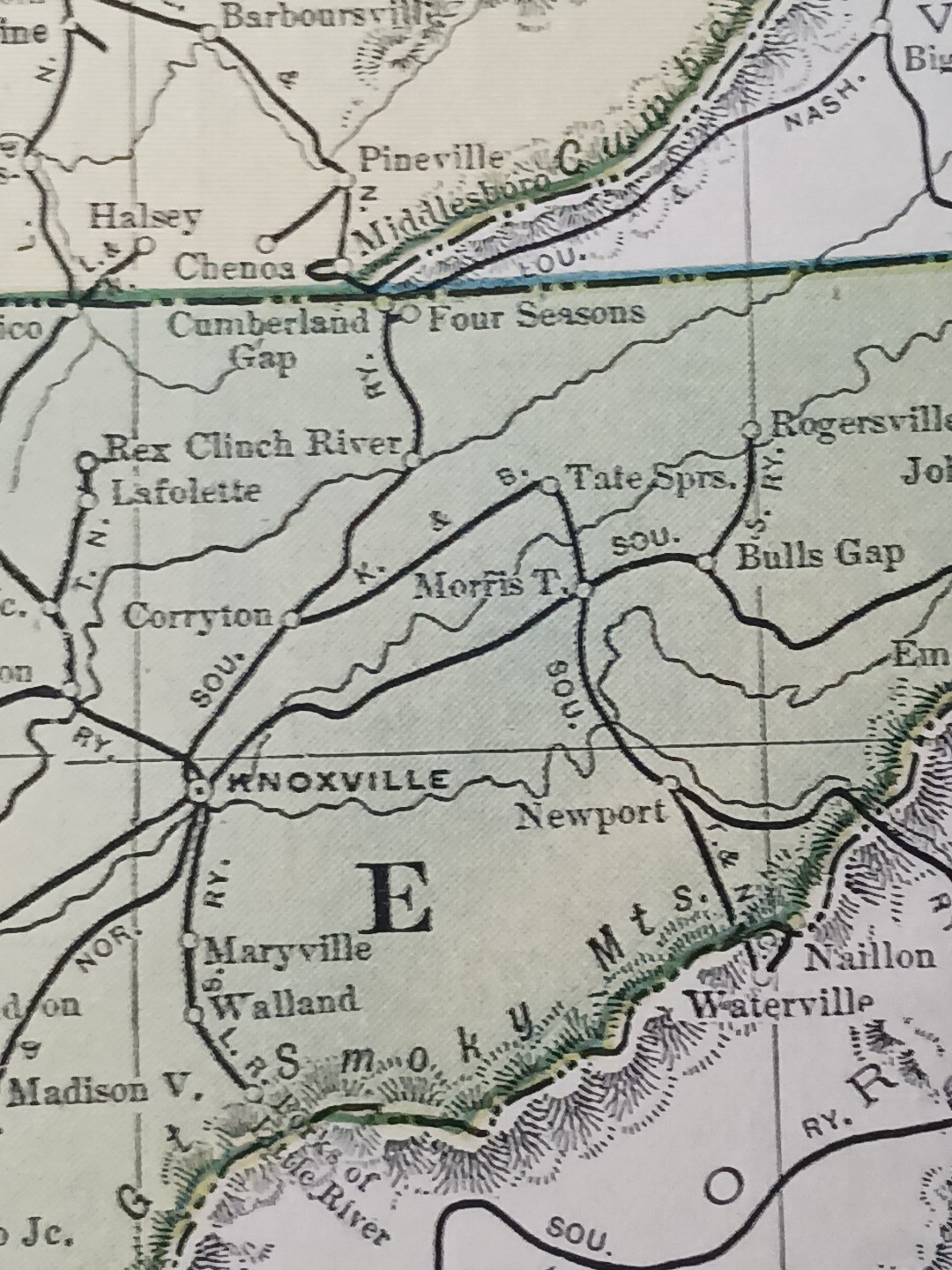 ~1904 vintage Railroad Map TENNESSEE KENTUCKY all Train lines Depots 11″x9″
