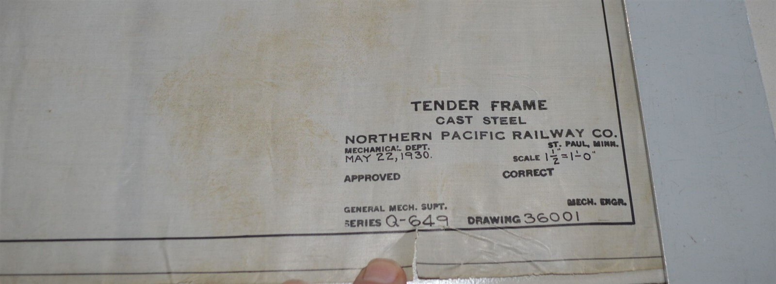 Original 1930 5ft+ Northern Pacific Railroad Blueprint Locomotive Tender Frame
