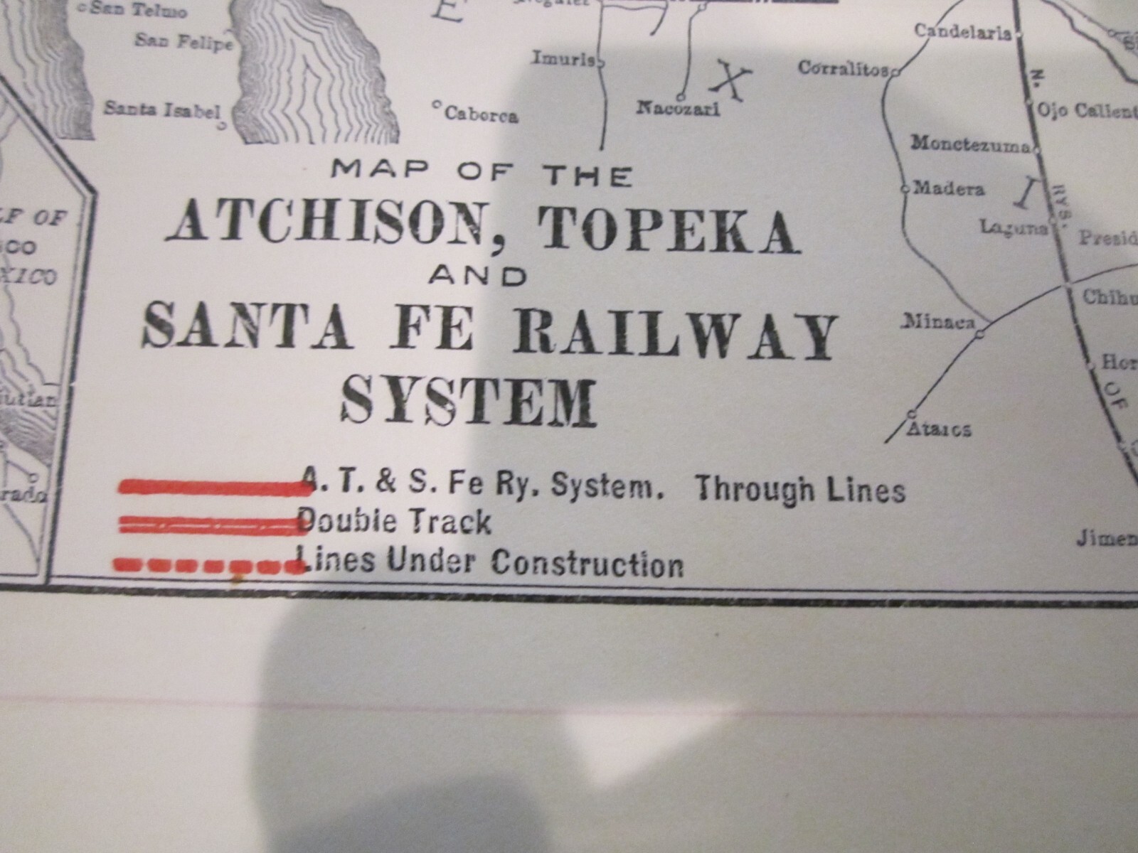 1928 MAP OF TOPEKA AND SANT FE RAILWAY SYSTEM – 17″ X 11″ – HEAVY STOCK PAPER