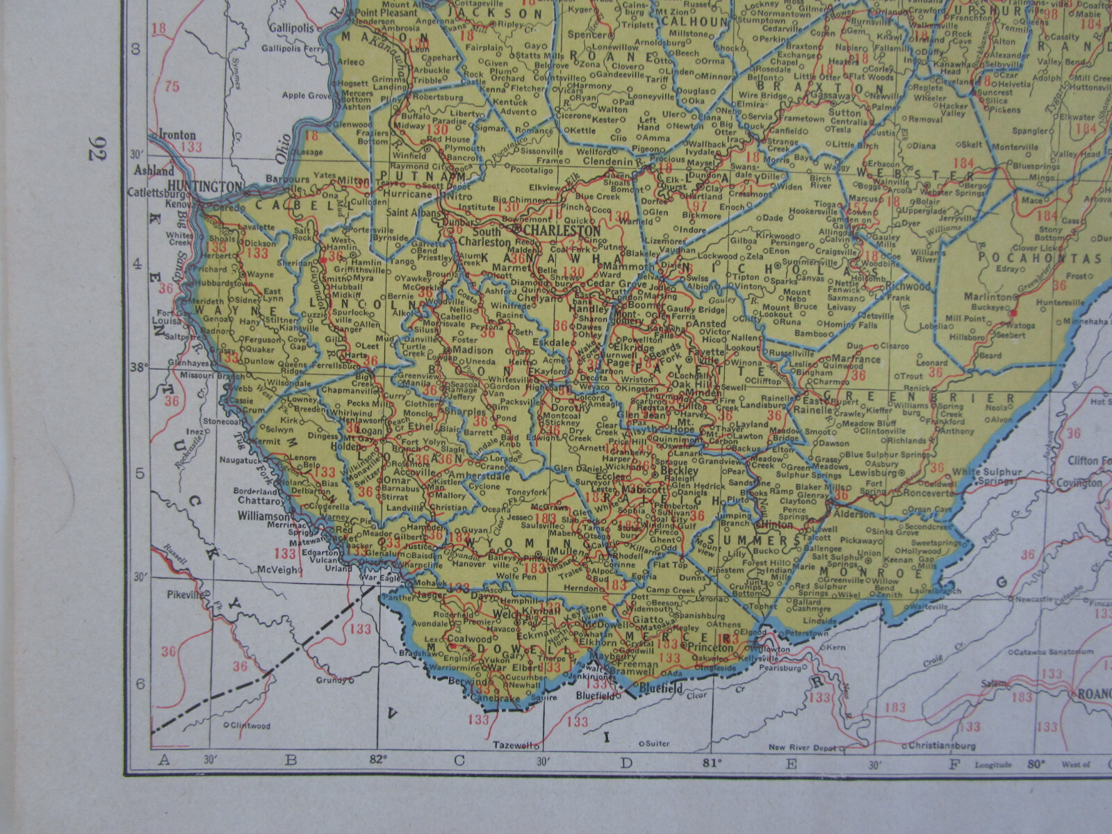 WV WA Vtg 1945 WEST VIRGINIA RAILROAD Map ROWLESBURG & SOUTHERN RR or WASHINGTON