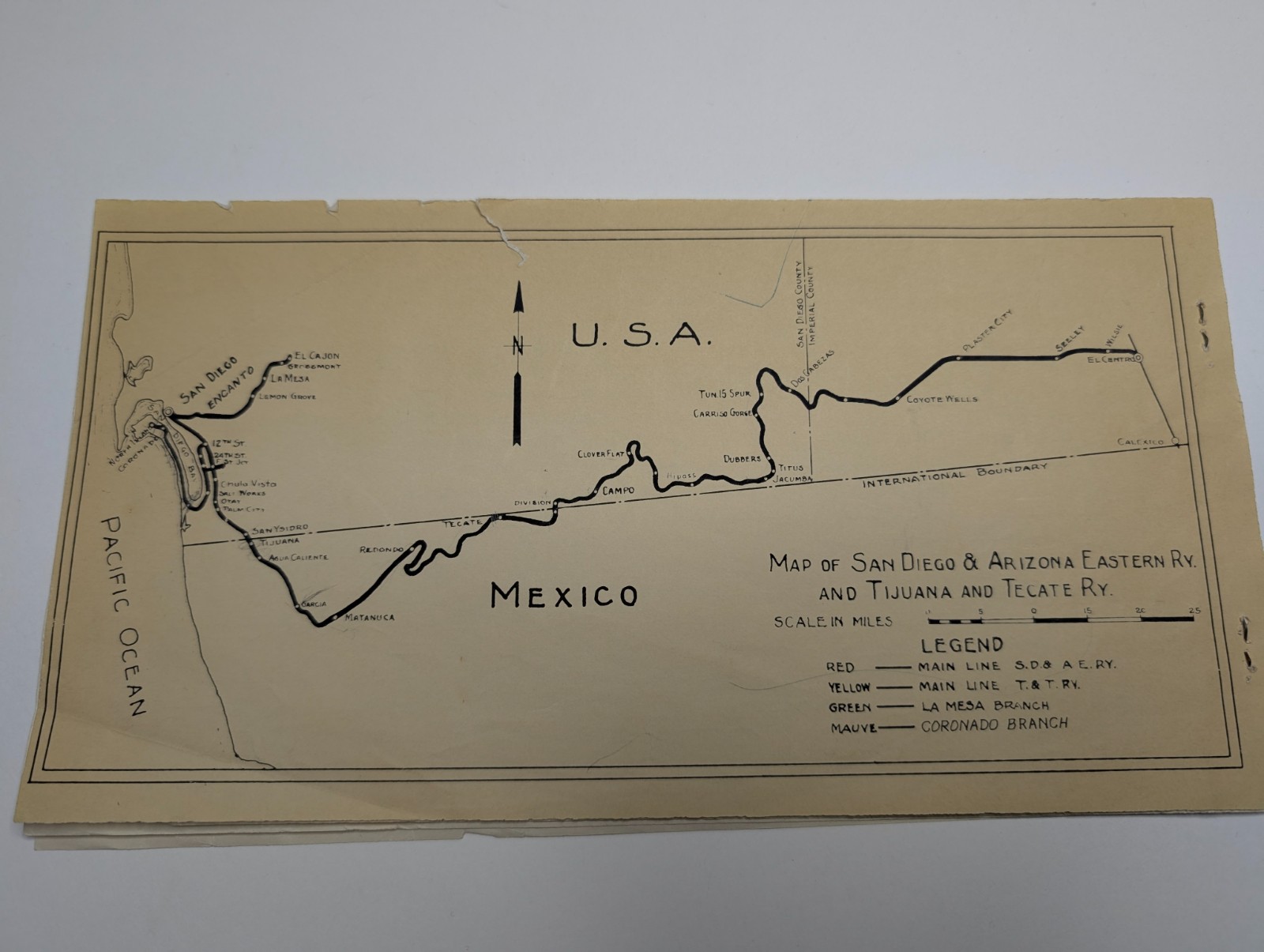 1969 San Diego & Arizona Eastern Tijuana Tecate Ry Railroad Mileage Booklet Map