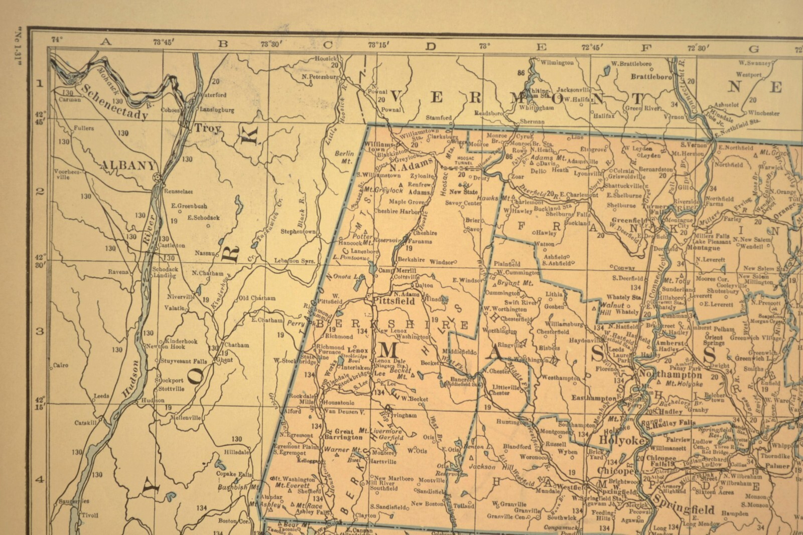 SOUTHERN NEW ENGLAND Map Railroad Massachusetts Old Original Antique