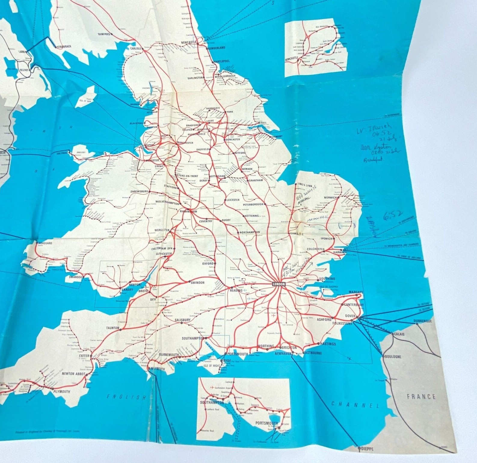 1975 Railroad Map British Rail Passenger Network Railway 23″ x 33″ Train Vintage