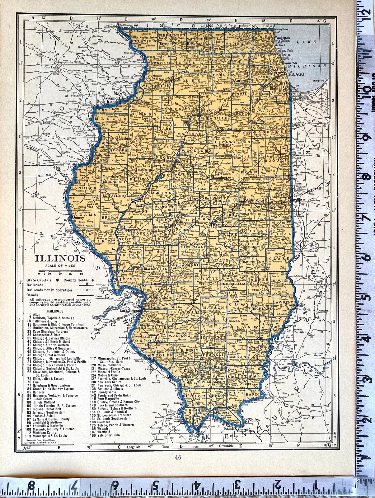 IDAHO & ILLINOIS Original c 1935 County & Railroad Maps. Hammond & Co. 9×12″