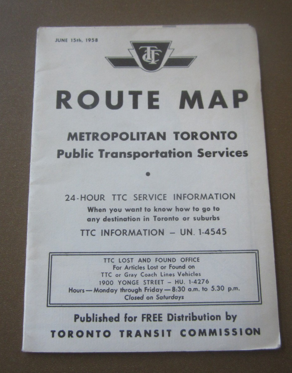 1958 – METROPOLITAN TORONRO Public Transportation – ROUTE MAP – JUN 15
