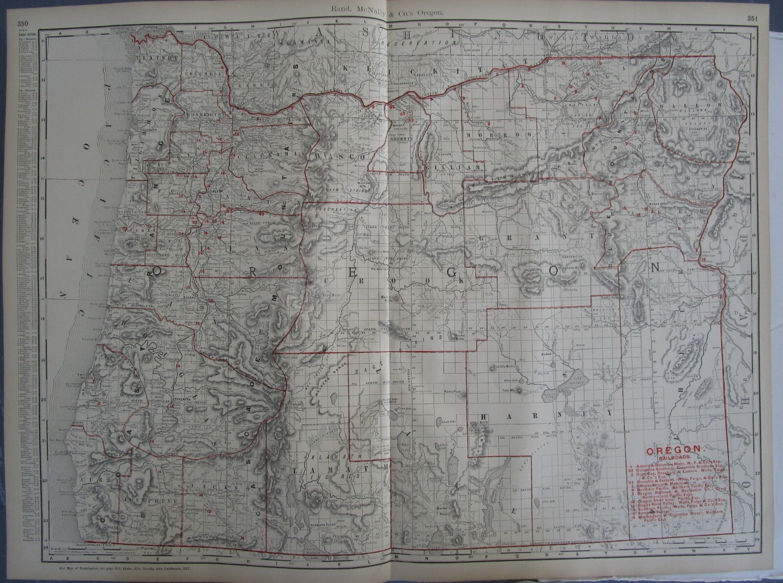 OR 1898 DATED OREGON STEAM RAILROAD Map. COOS BAY, ROSEVILLE, & EASTERN RR.