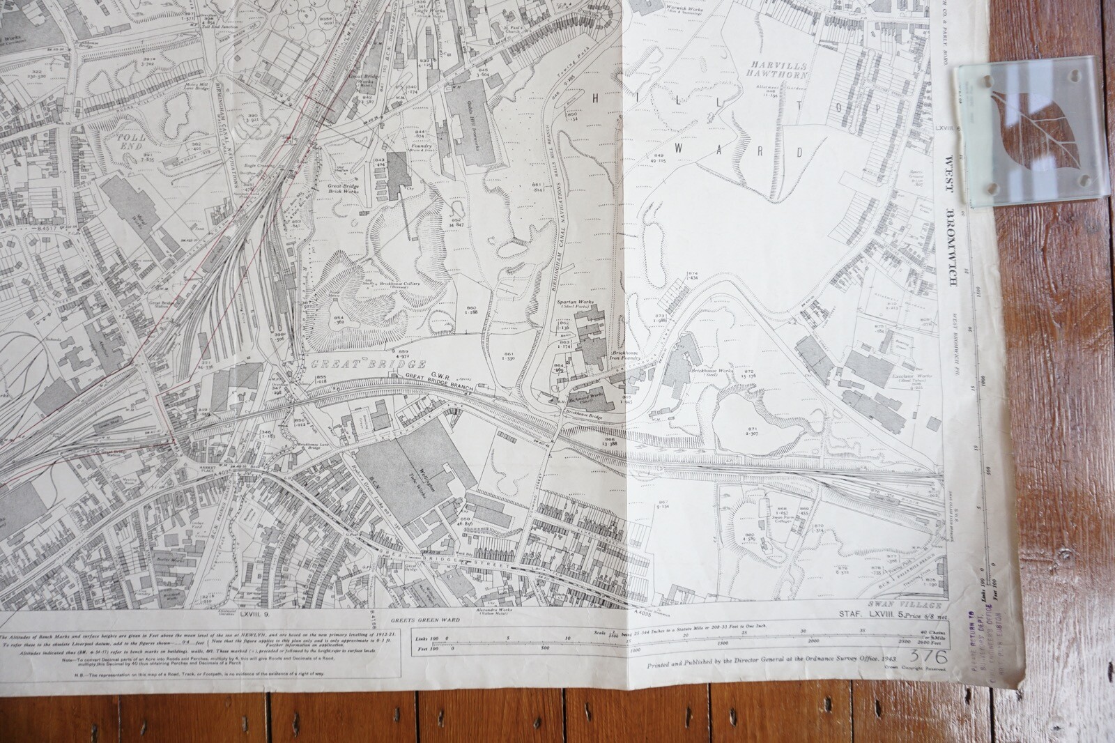 1938 Horseley Heath Ward Great Bridge GWR Great Western Railway OS Railway Map