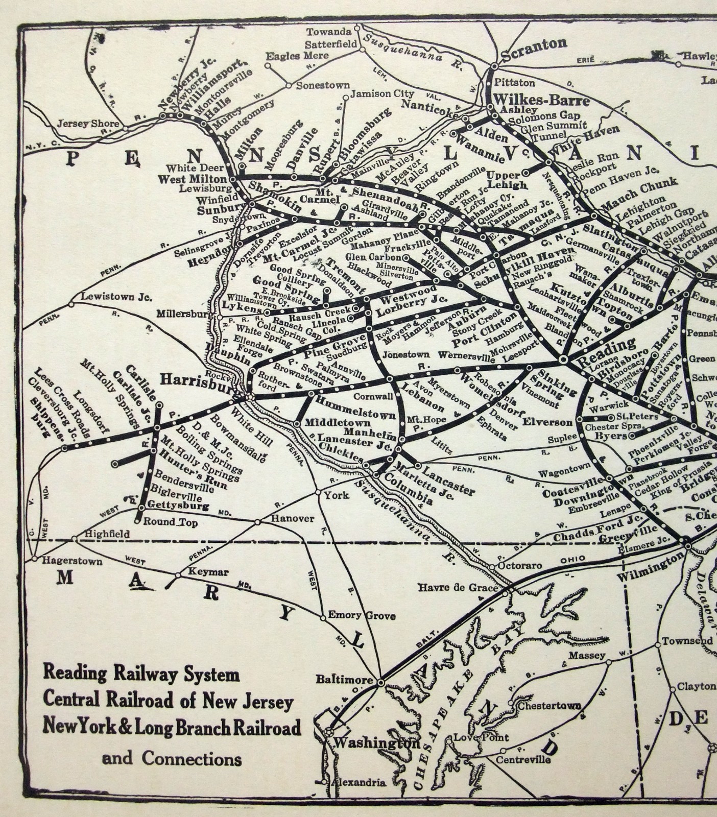Reading Railway – Original 1926 System Map. Central RR of NJ. NY & Long Branch
