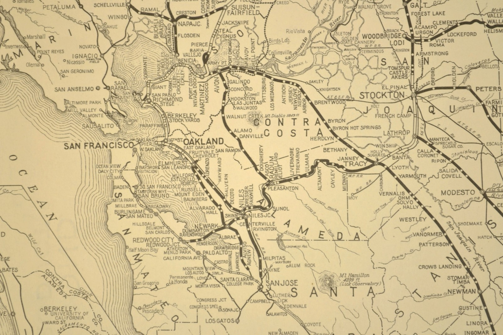 Southern Pacific Railroad Map Western Division Oakland Pier SF&O RR Napa Valley