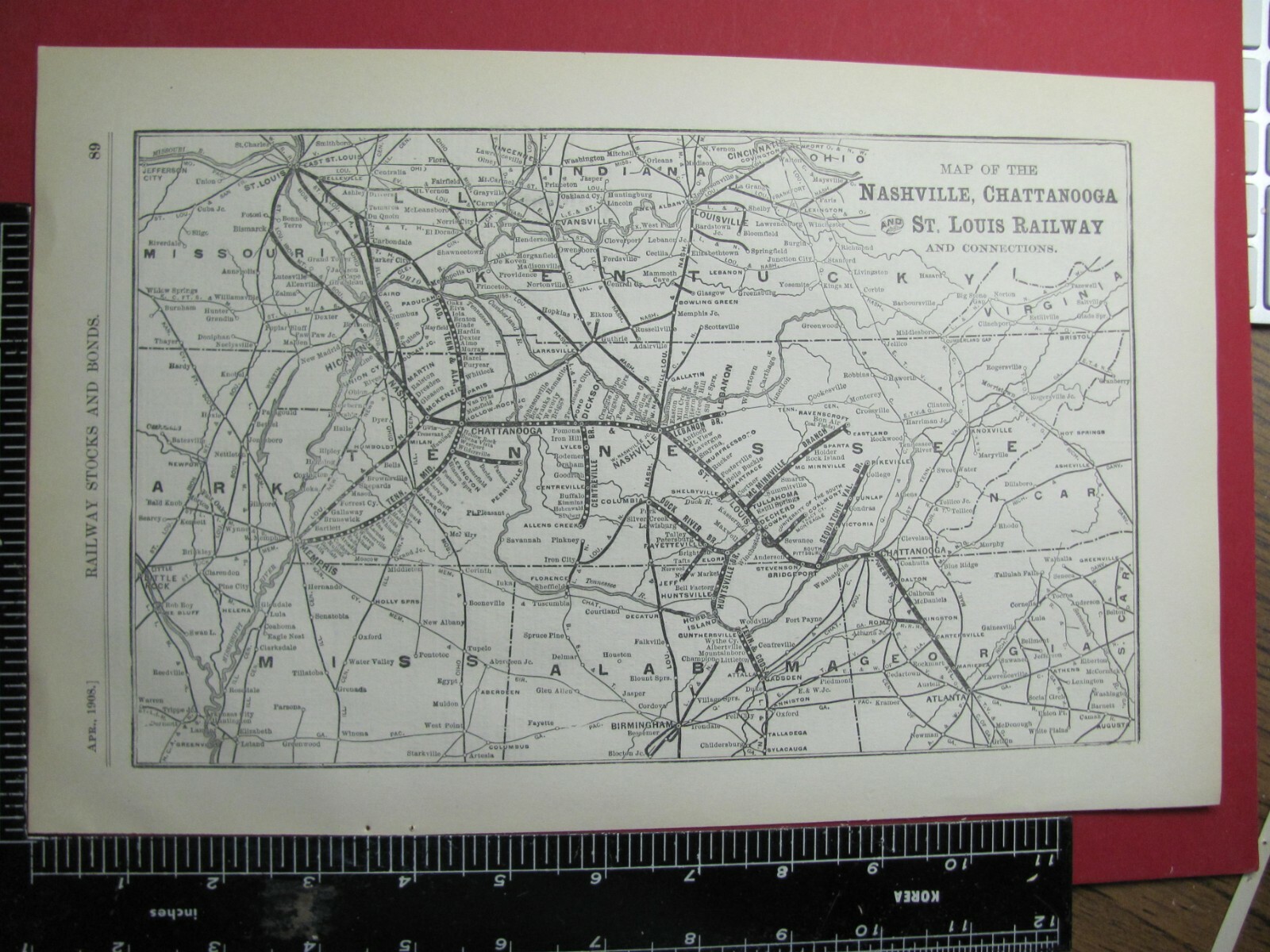 ORIG 1908 NASHVILLE CHATTANOOGA & ST LOUIS RAILROAD SYSTEM MAP RR ROUTE in TN AL
