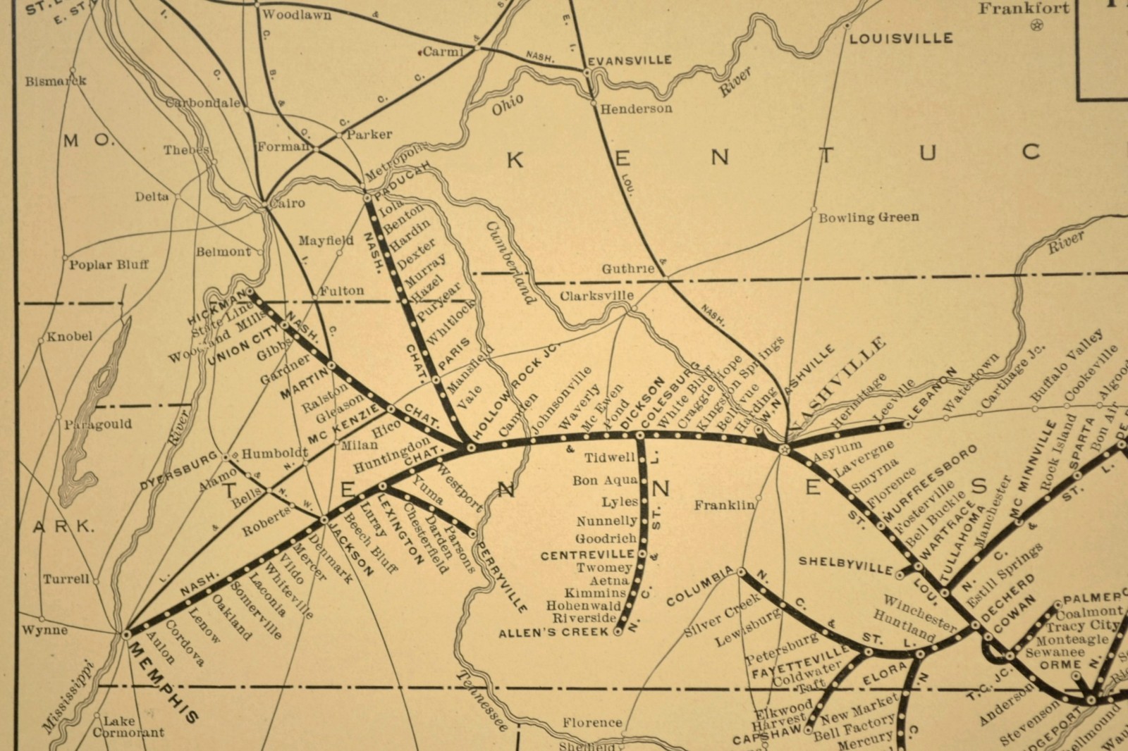 ca 1925 NASHVILLE CHATTANOOGA ST LOUIS Railway Map Vintage Railroad Map Antique