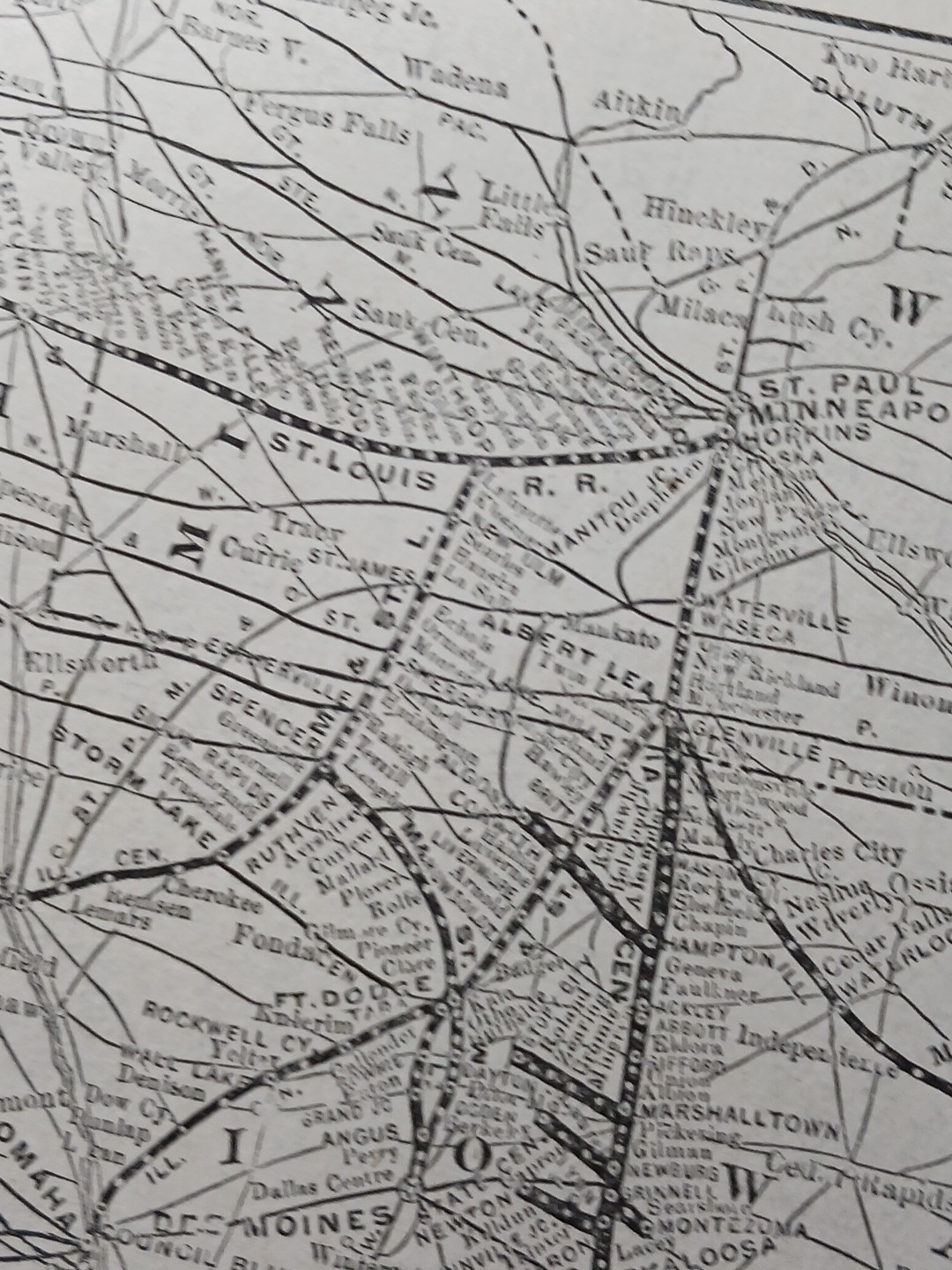 ~1910 Train Route Map IOWA CENTRAL ROUTE all Railroad Lines Stations SD MO IL NE